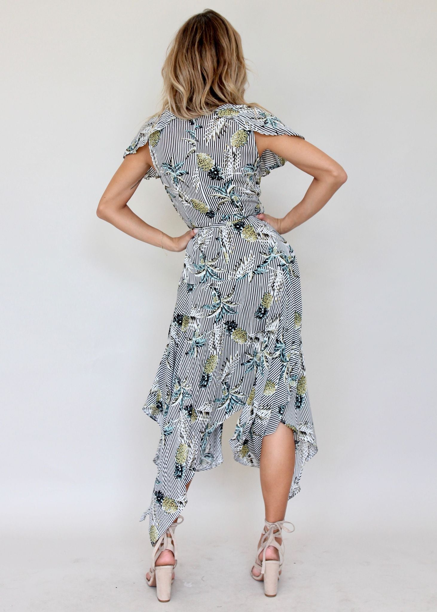 Navarro Midi Dress - Palm Stripe