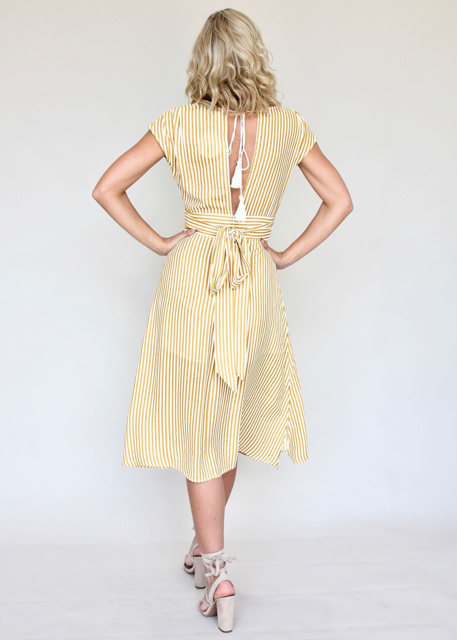 To Be Kind Midi Dress - Mustard Stripe