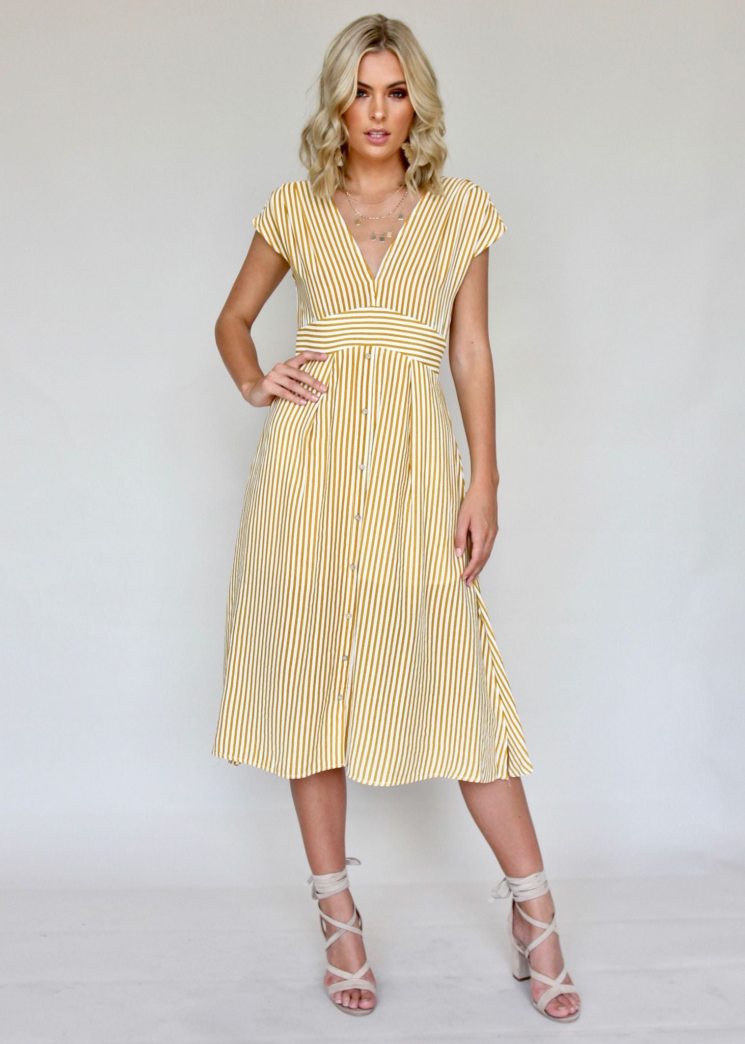 To Be Kind Midi Dress - Mustard Stripe