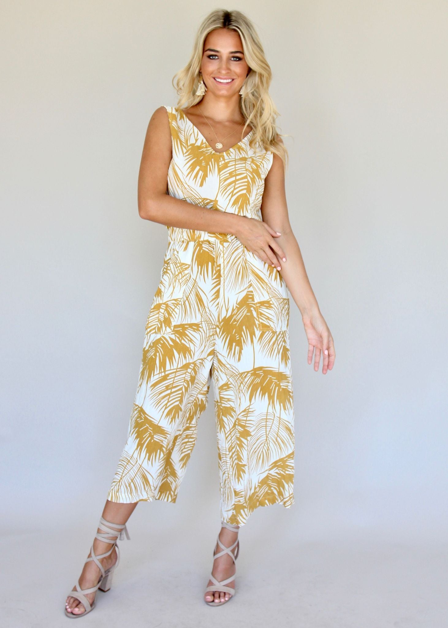 Cloud Break Pantsuit - Mustard Palms