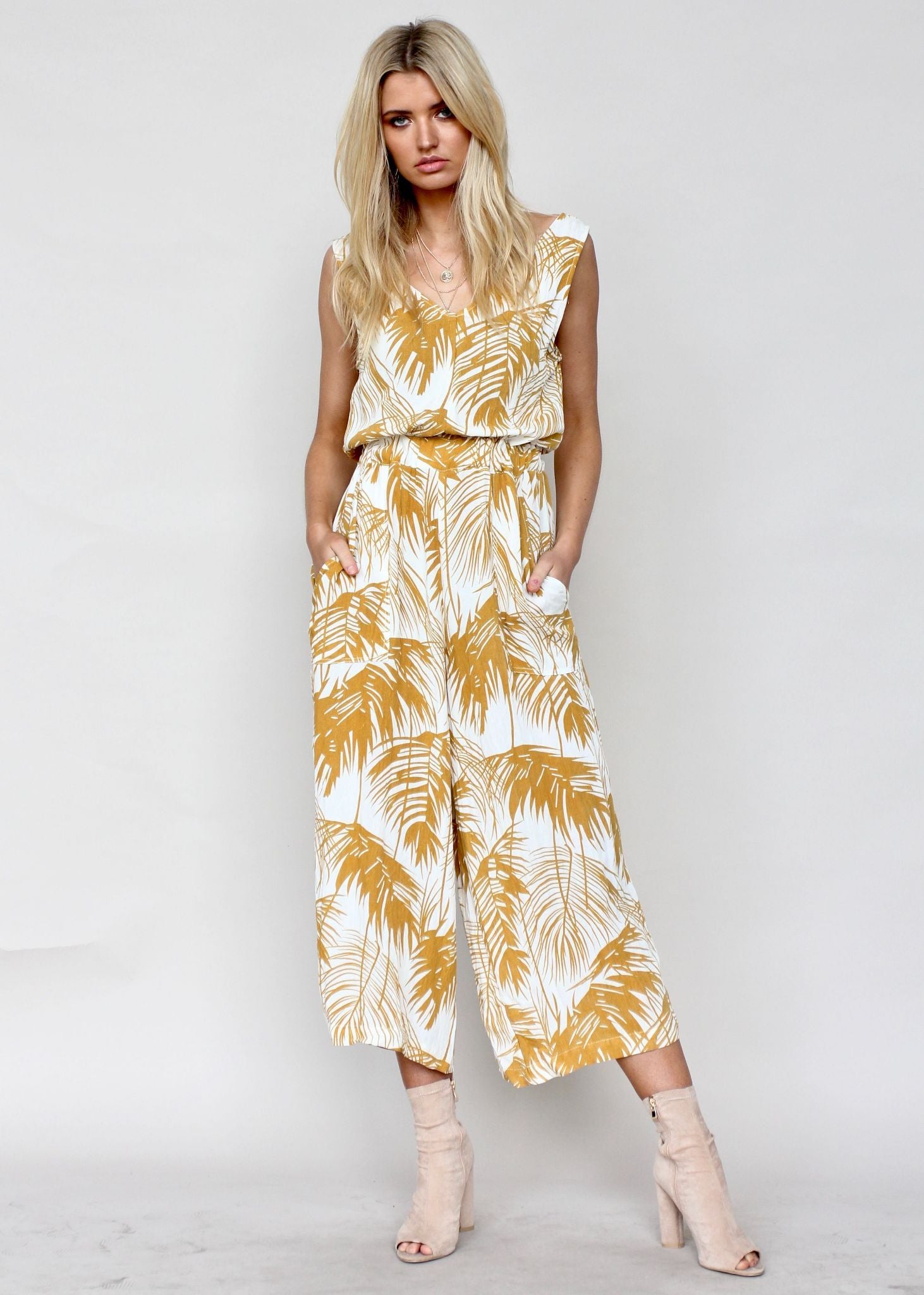 Cloud Break Pantsuit - Mustard Palms