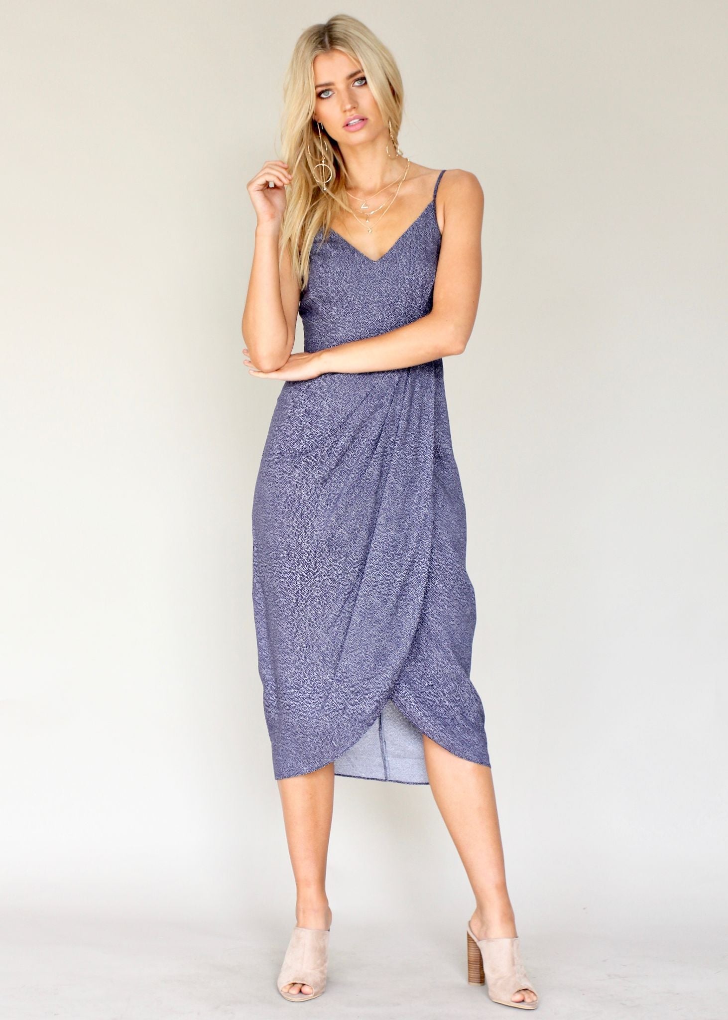 Last Dance Midi Dress - Navy Dot