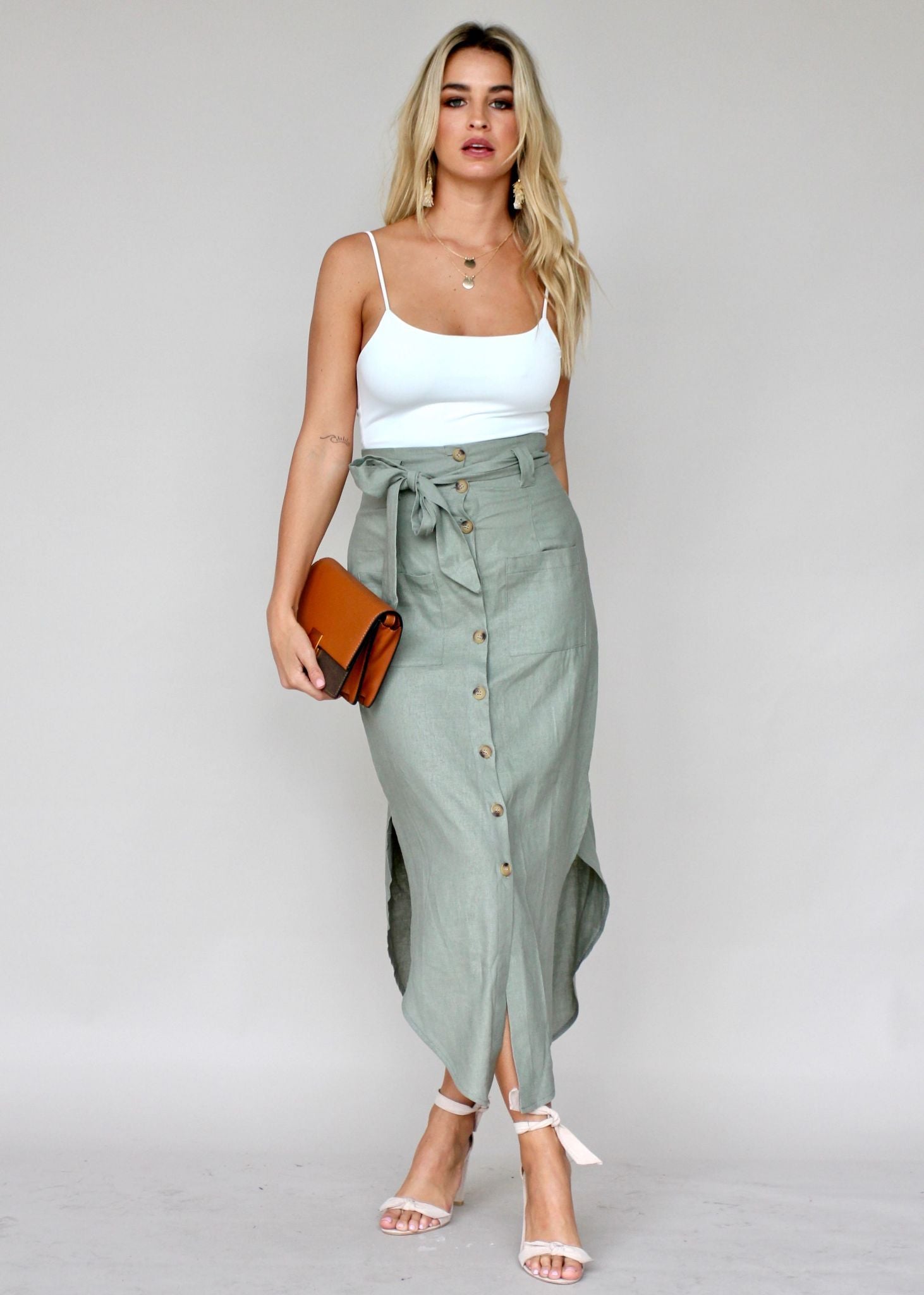 New Spirits Linen Skirt - Khaki