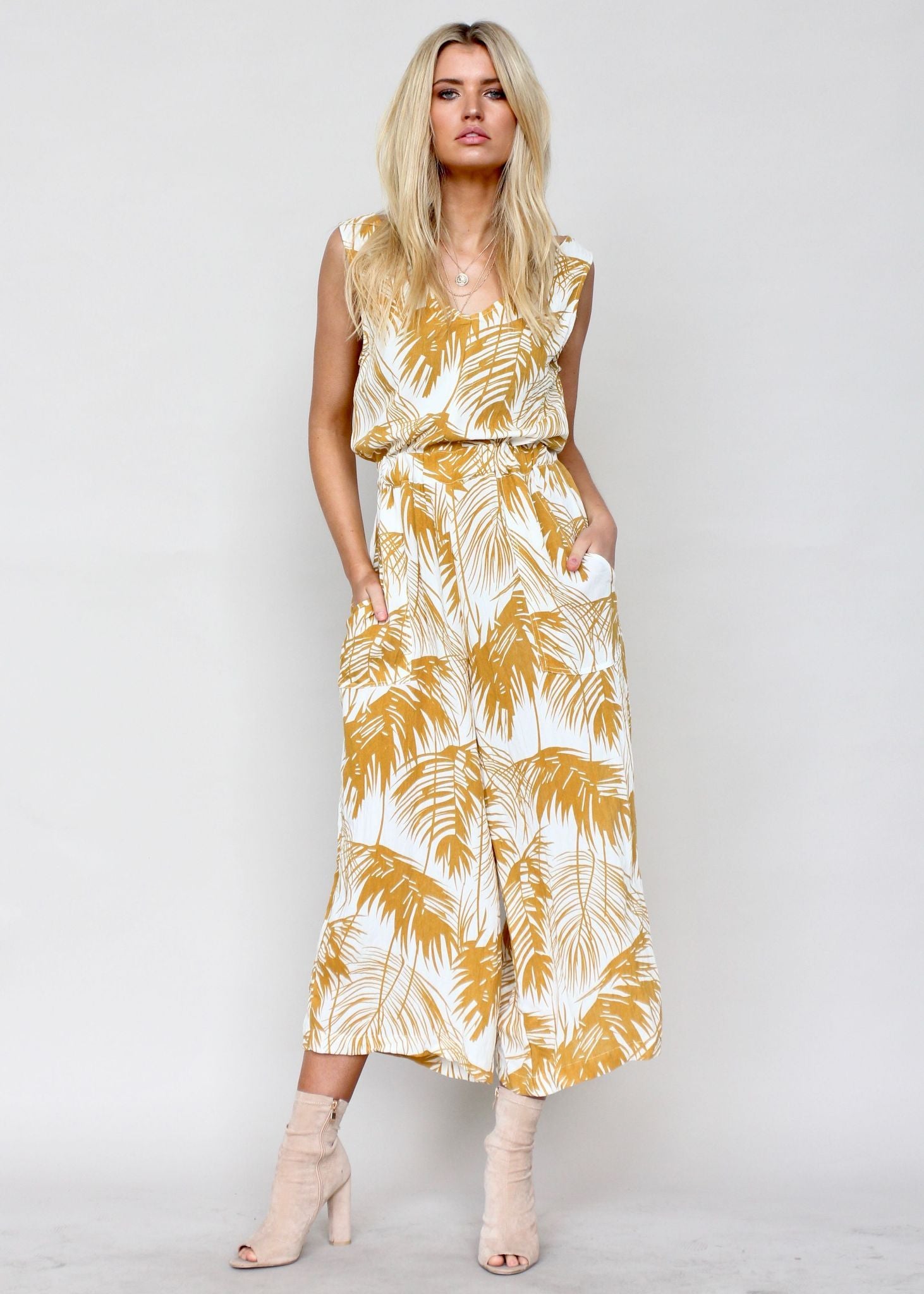 Cloud Break Pantsuit - Mustard Palms