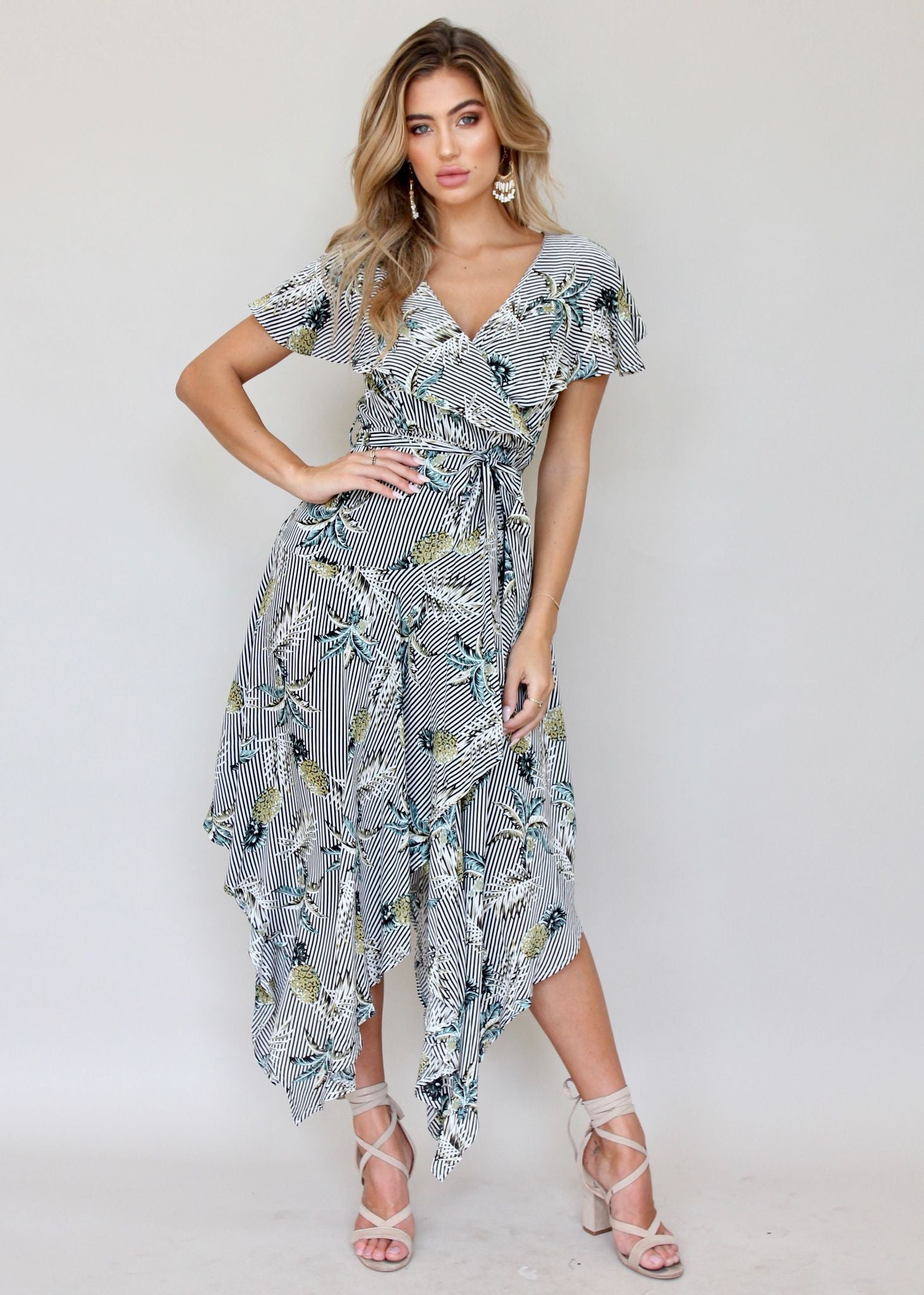 Navarro Midi Dress - Palm Stripe