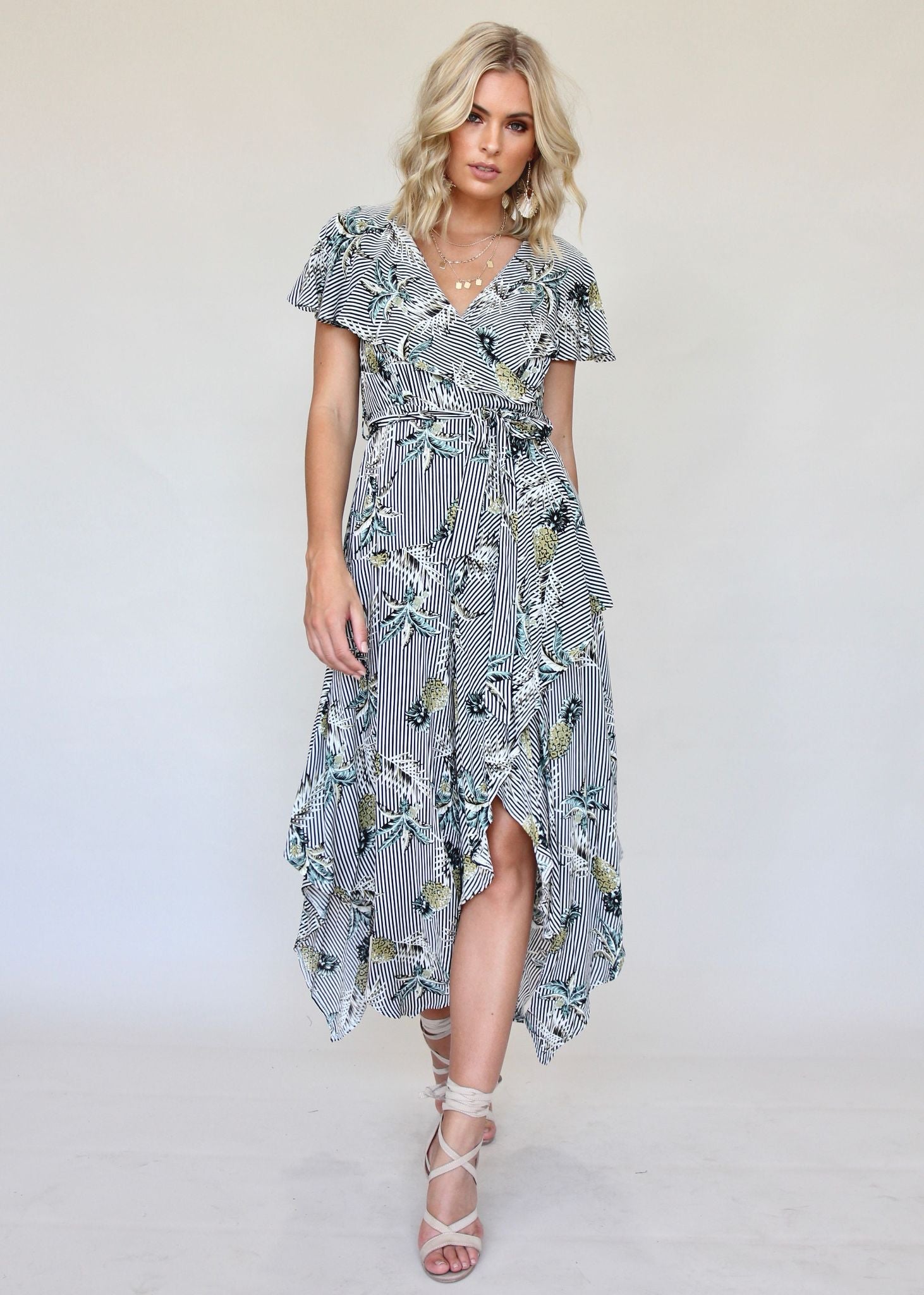 Navarro Midi Dress - Palm Stripe