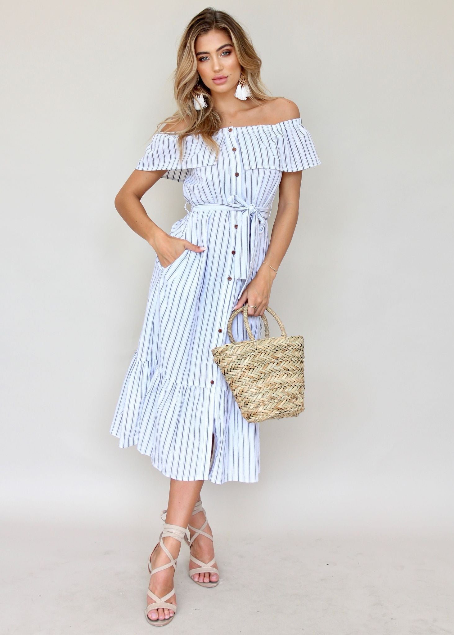 Precious Moments Strapless Midi Dress - White/Black