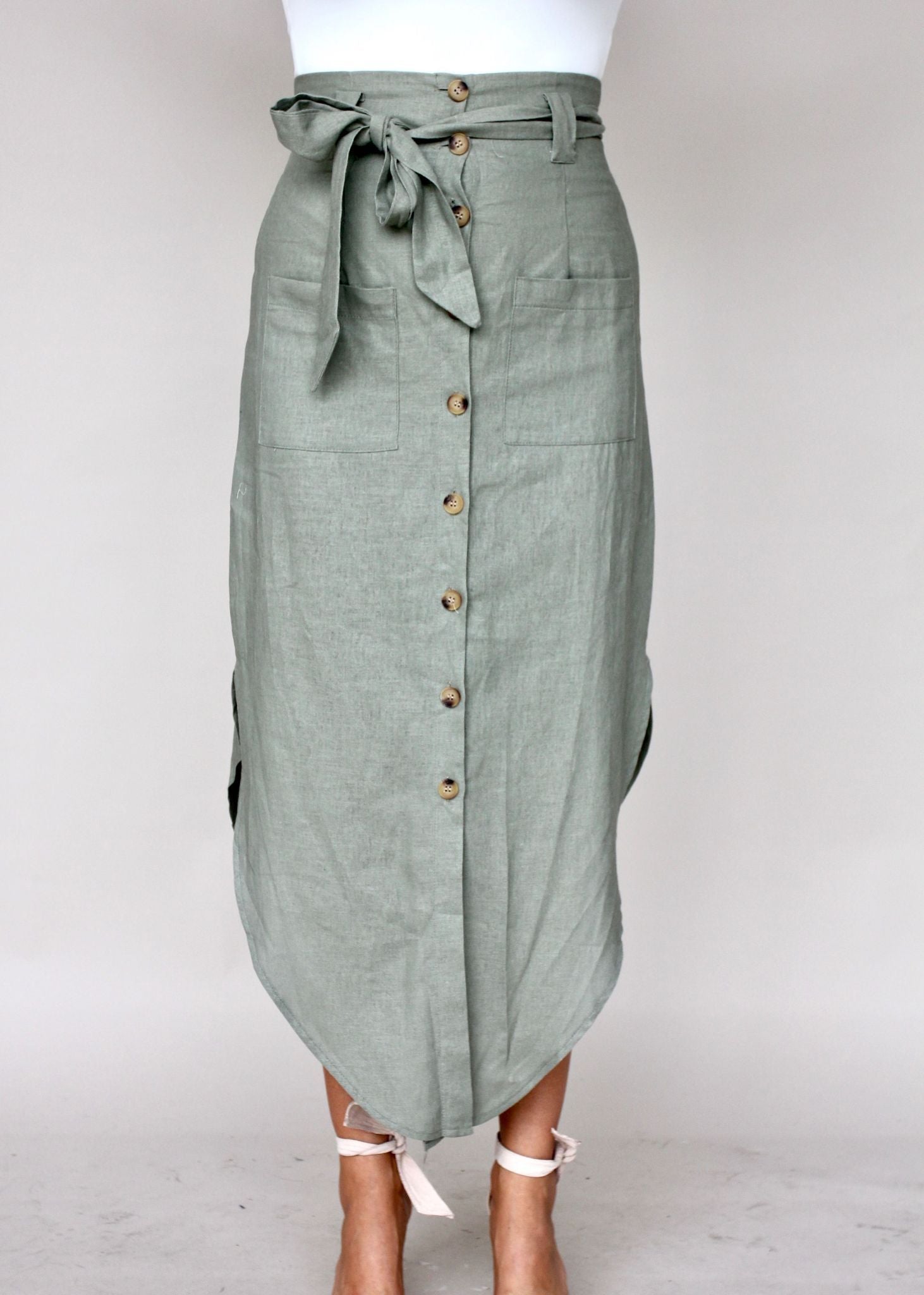 New Spirits Linen Skirt - Khaki