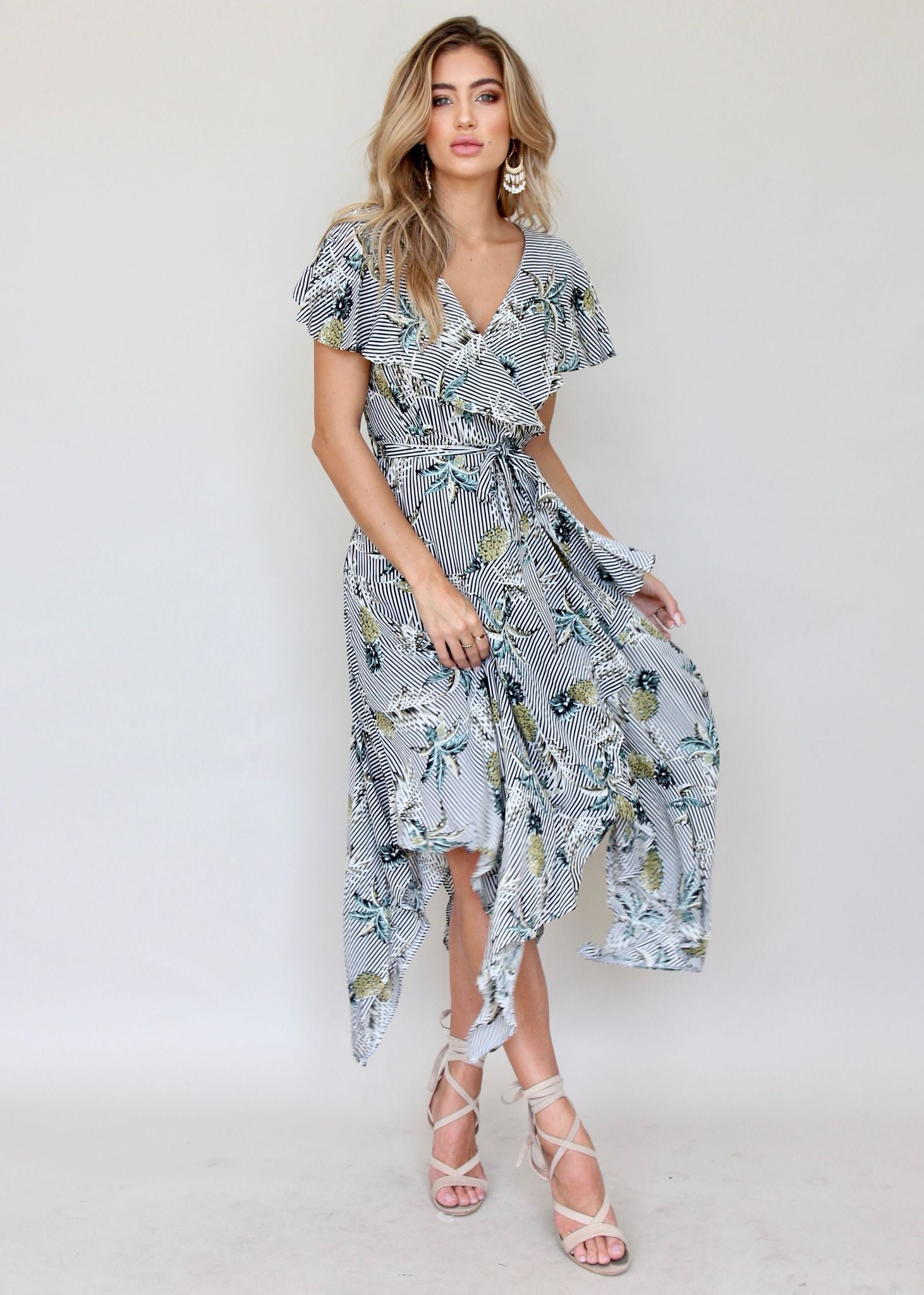 Navarro Midi Dress - Palm Stripe