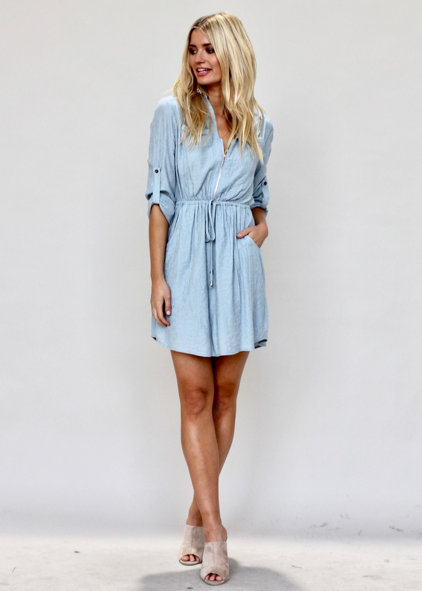 Stronger Sun Tunic Dress - Pale Blue