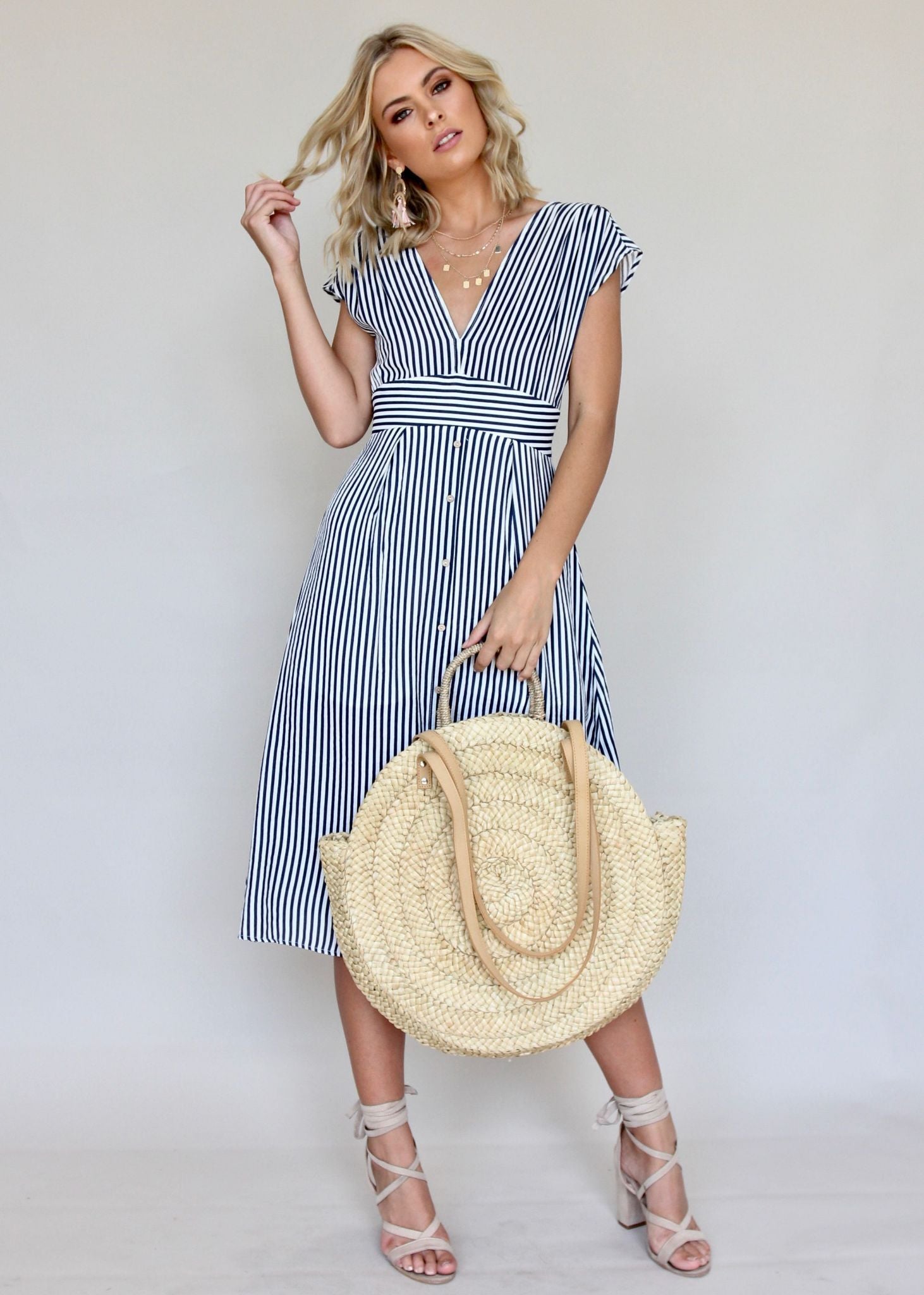 To Be Kind Midi Dress - Navy Stripe