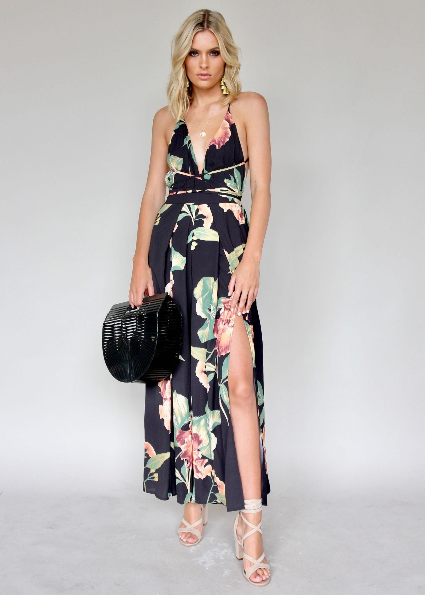 Lost In The Sun Pantsuit - Black Floral