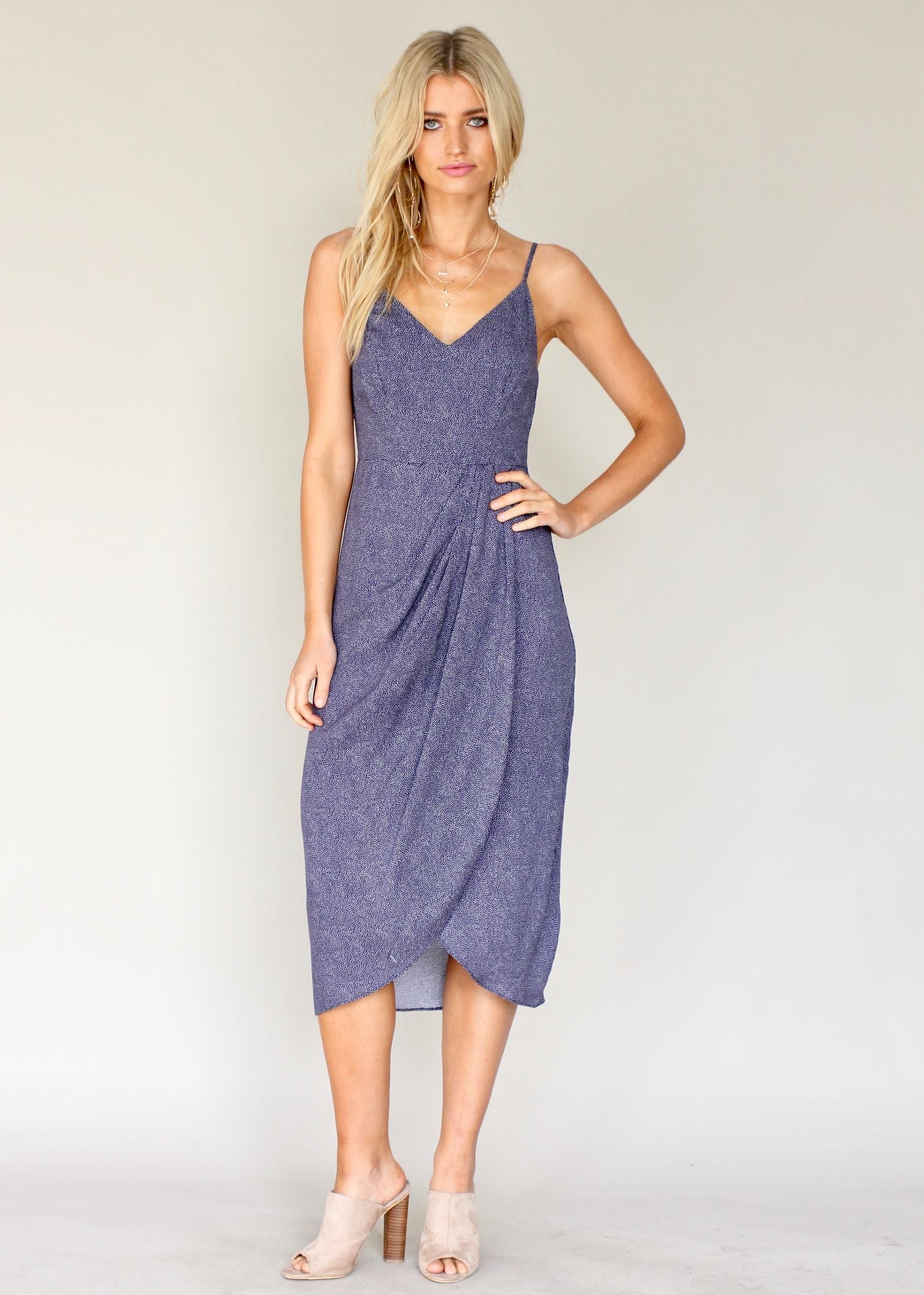Last Dance Midi Dress - Navy Dot