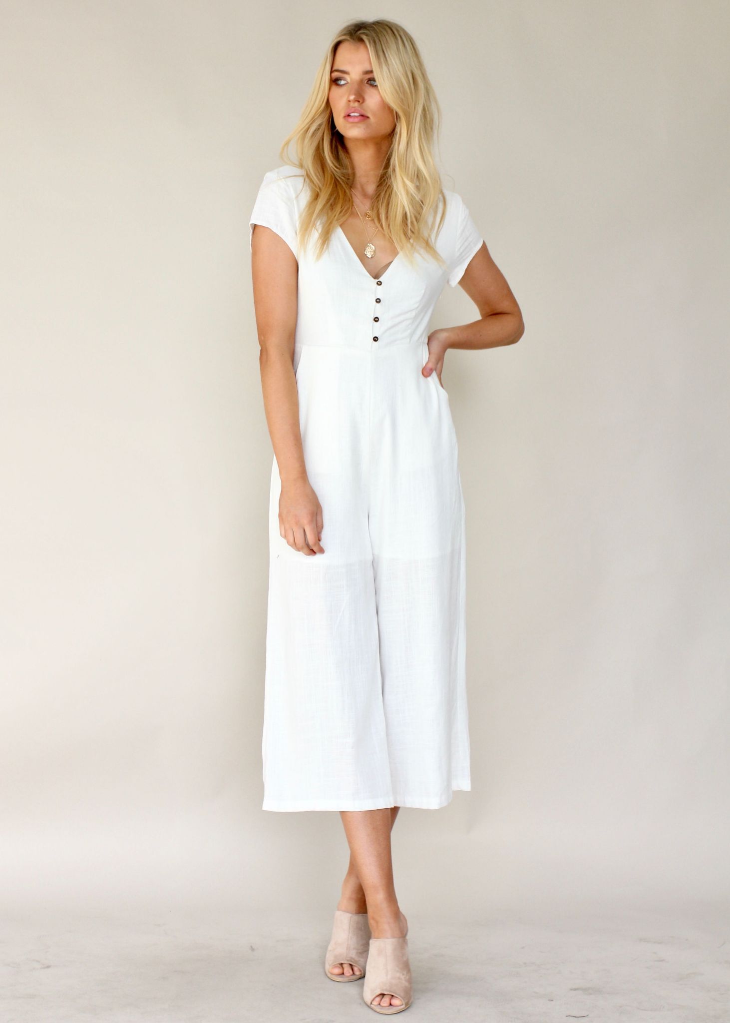 Open Skylight Pantsuit - White