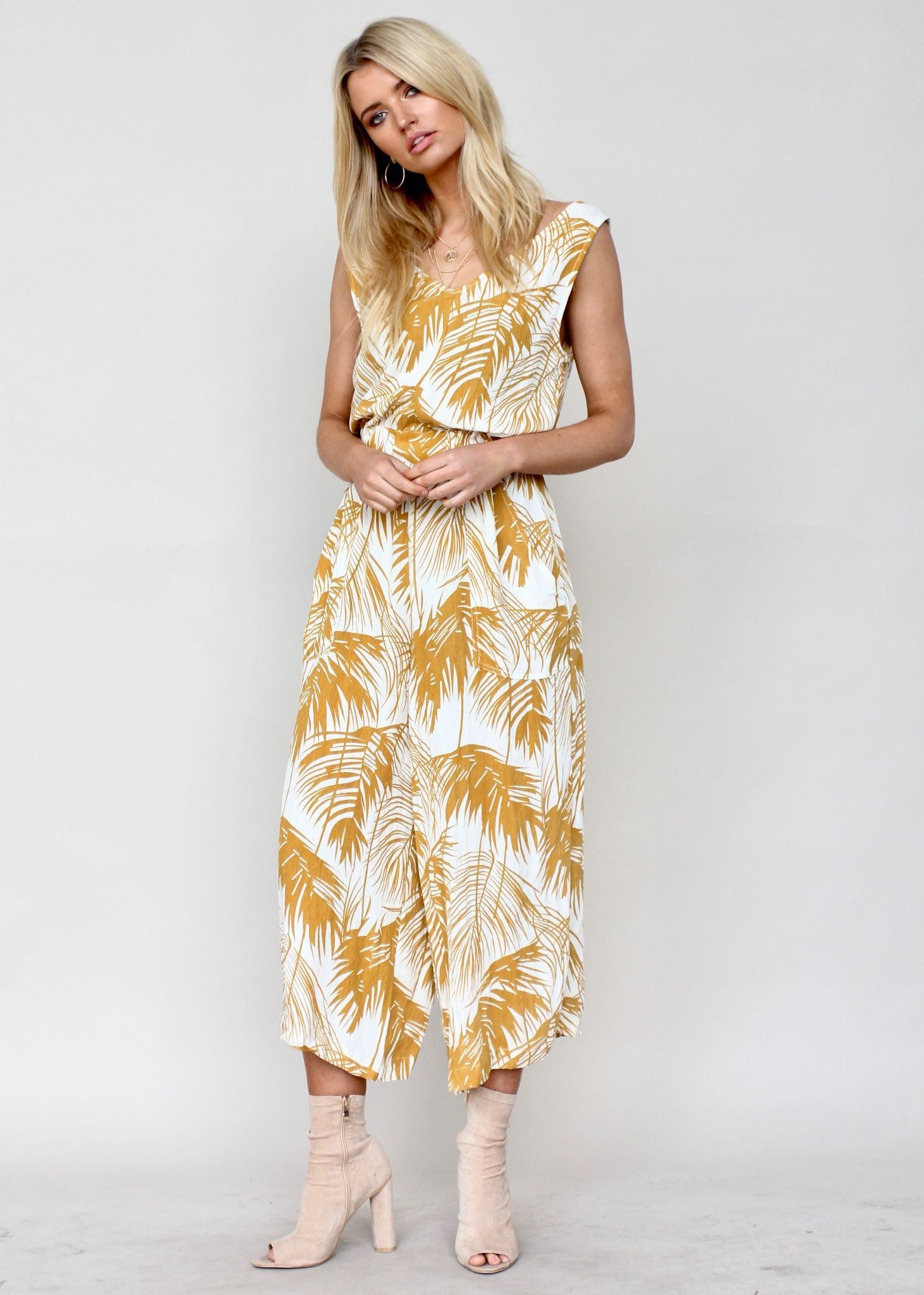 Cloud Break Pantsuit - Mustard Palms