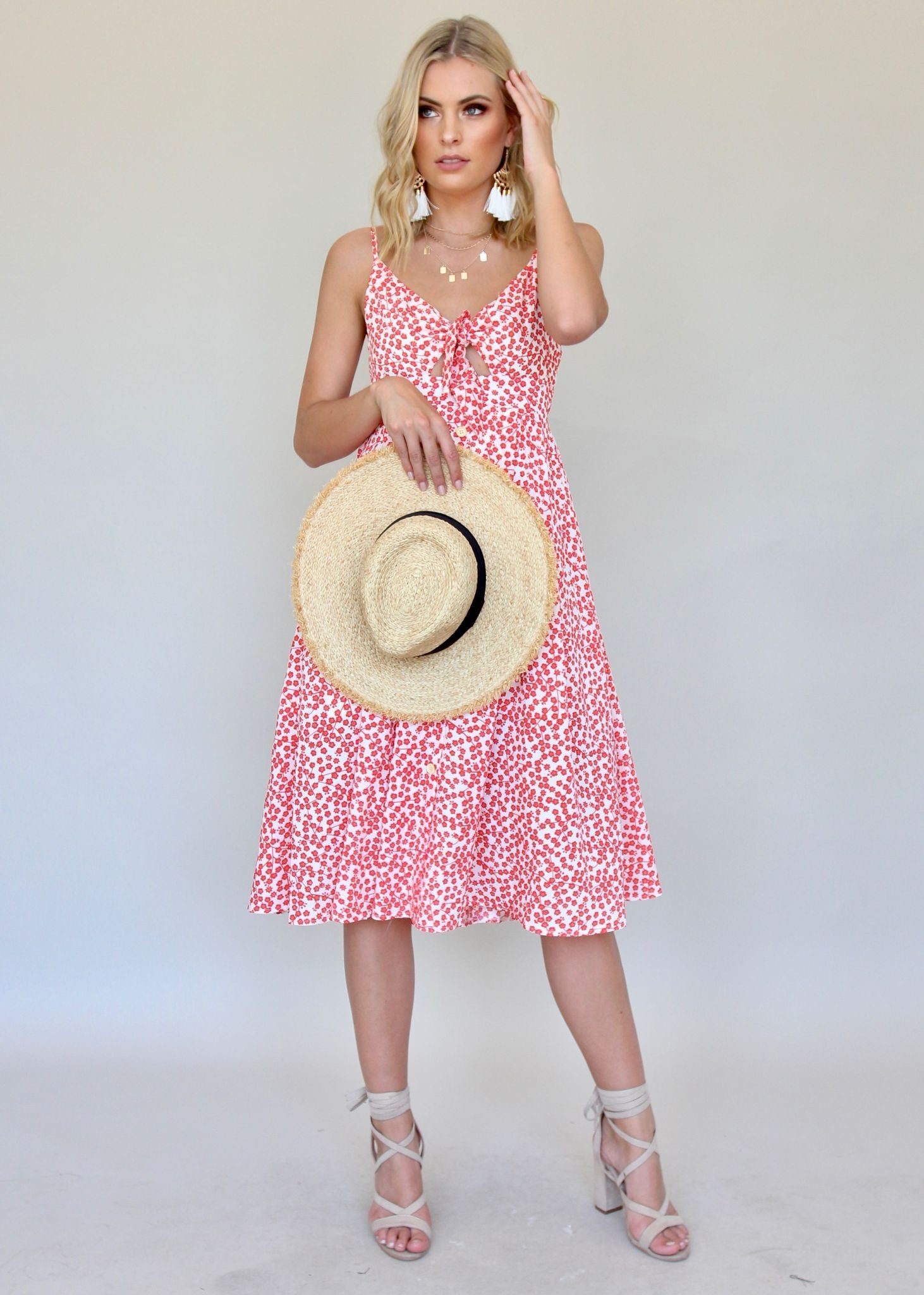 Big City Midi Dress - Red/White