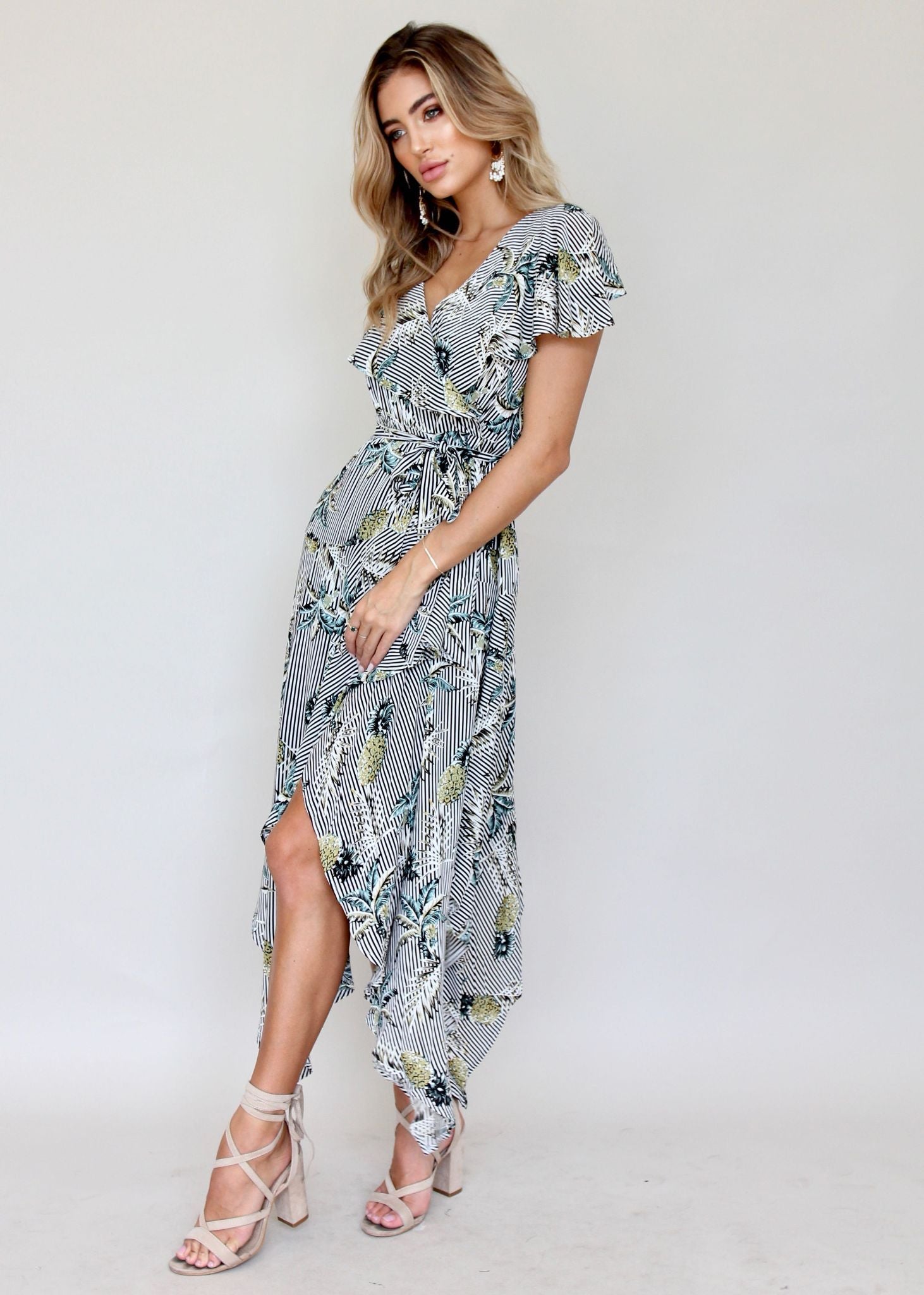 Navarro Midi Dress - Palm Stripe