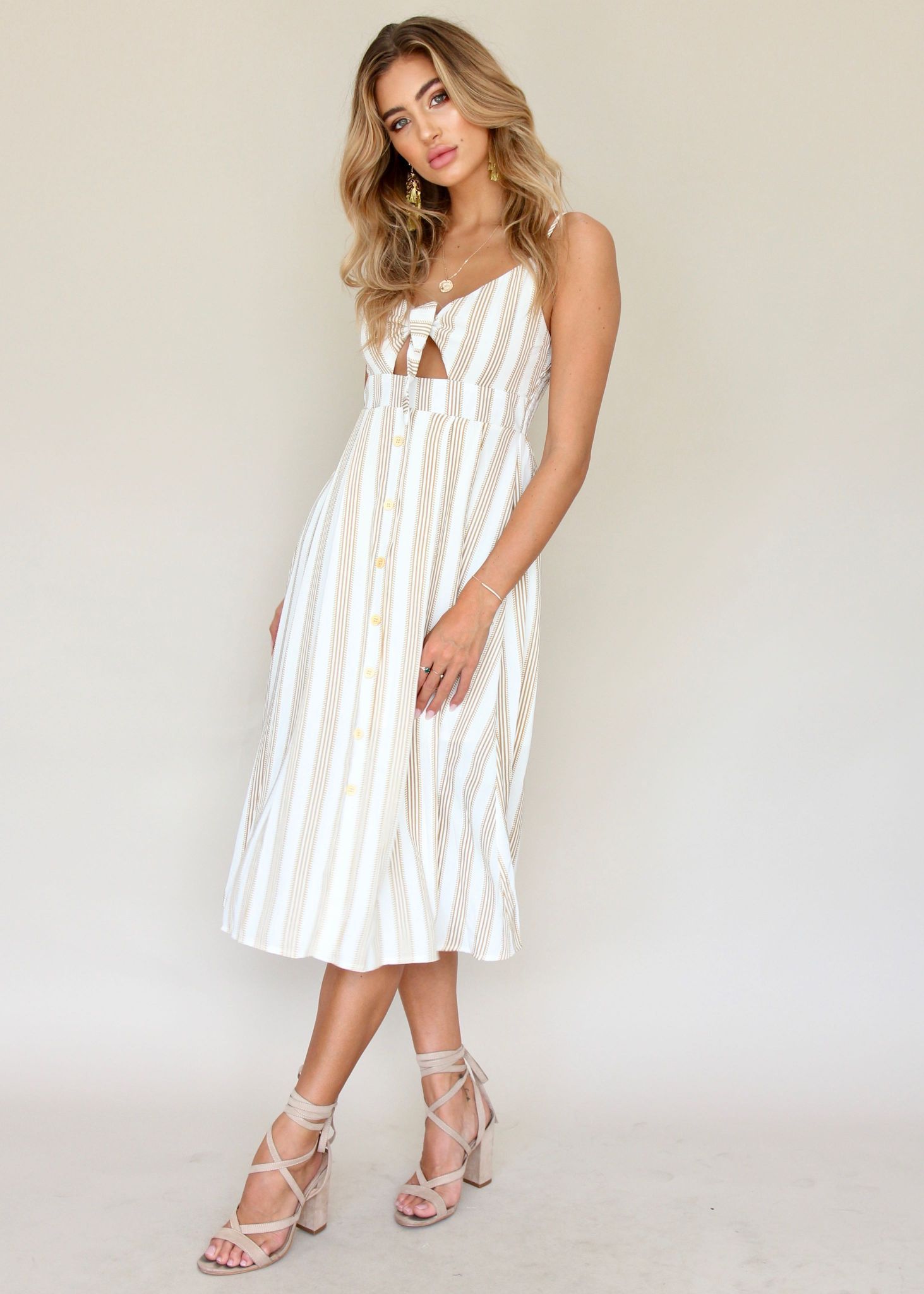 Big City Midi Dress - White/Tan