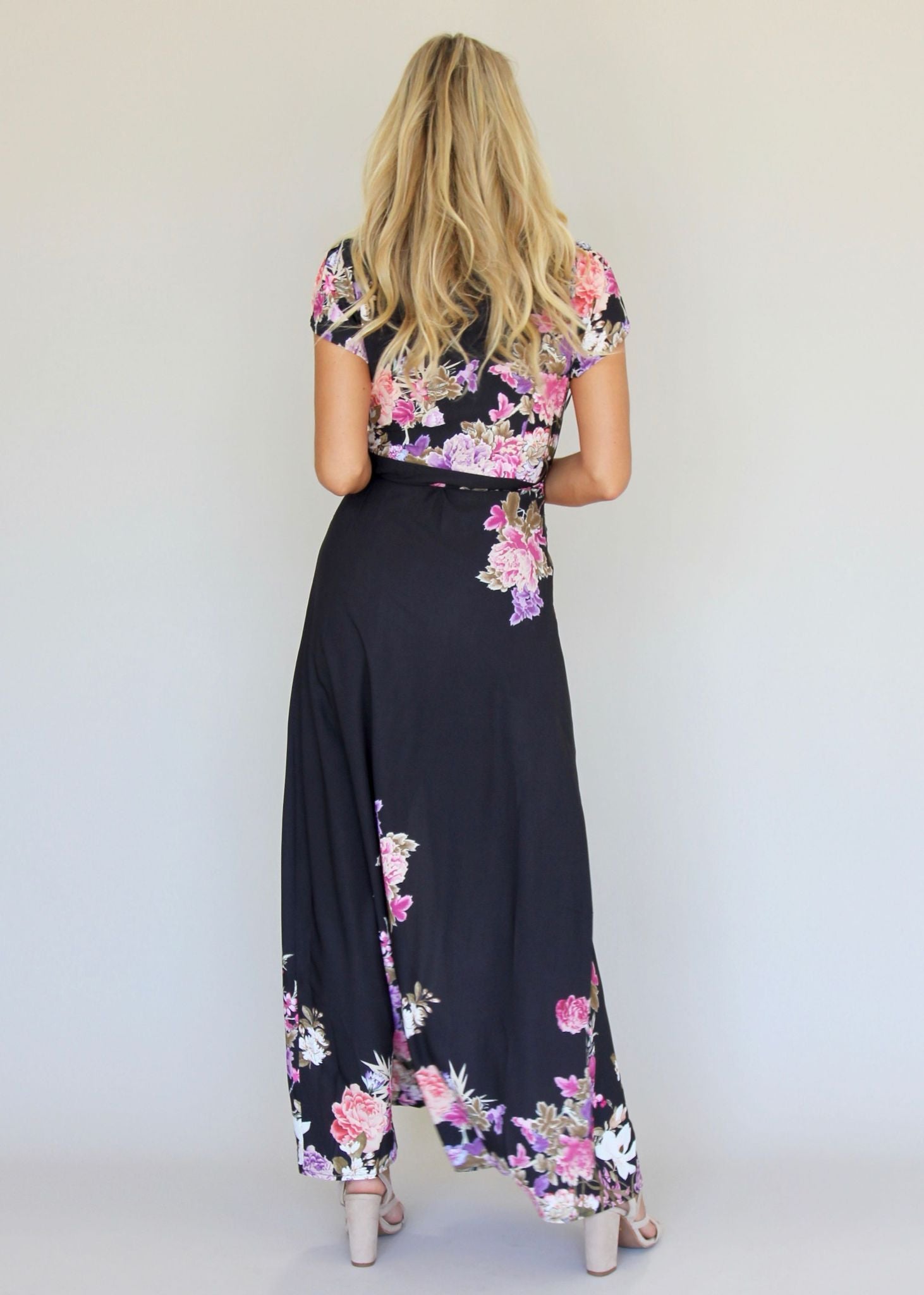 South Branch Wrap Maxi Dress - Black Botanica
