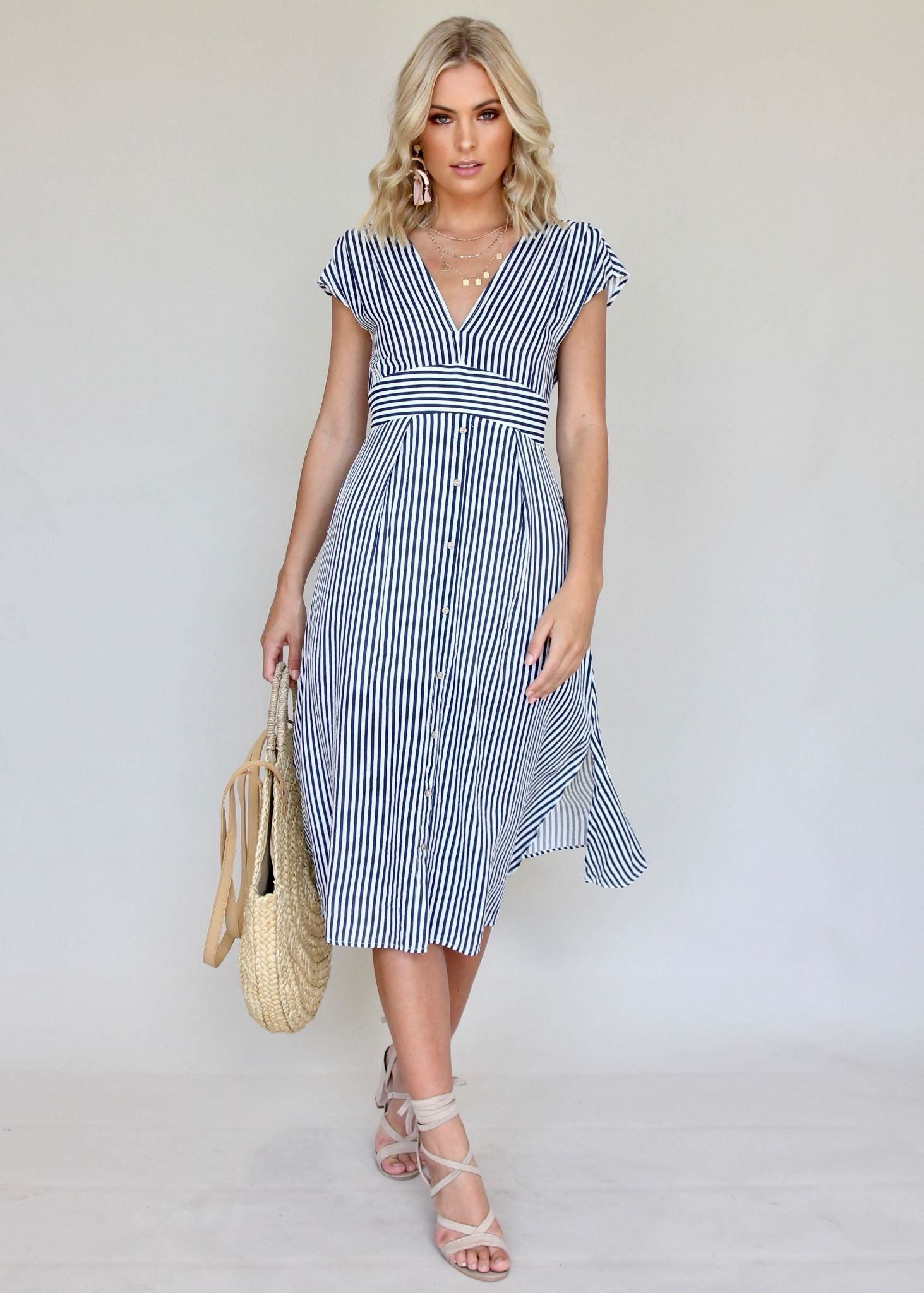 To Be Kind Midi Dress - Navy Stripe