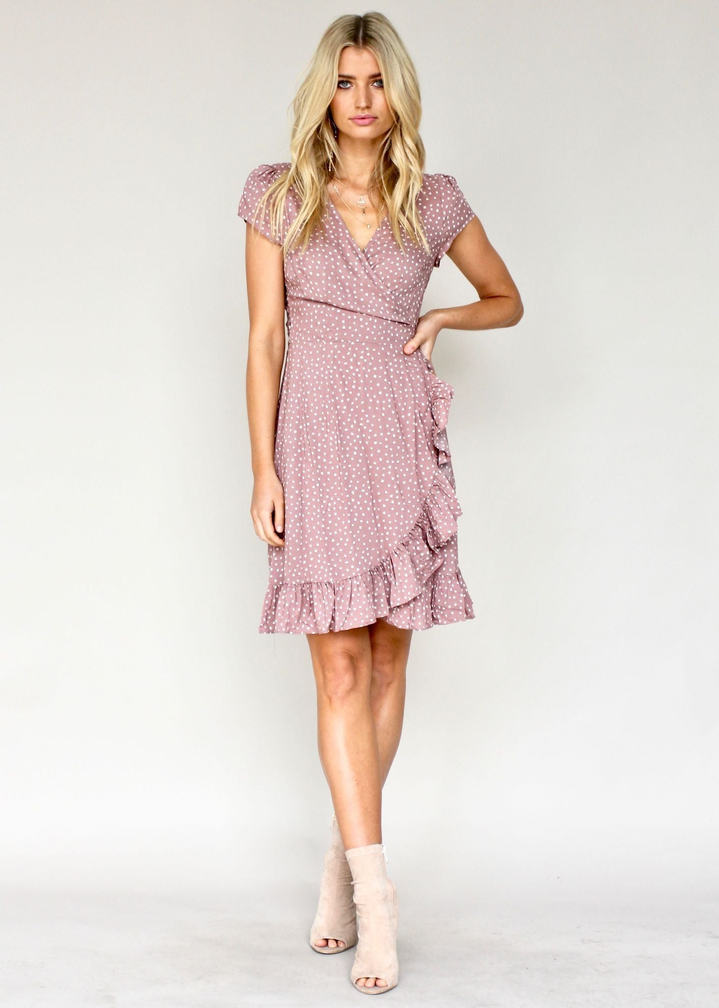 Total Eclipse Wrap Dress - Mauve Dot