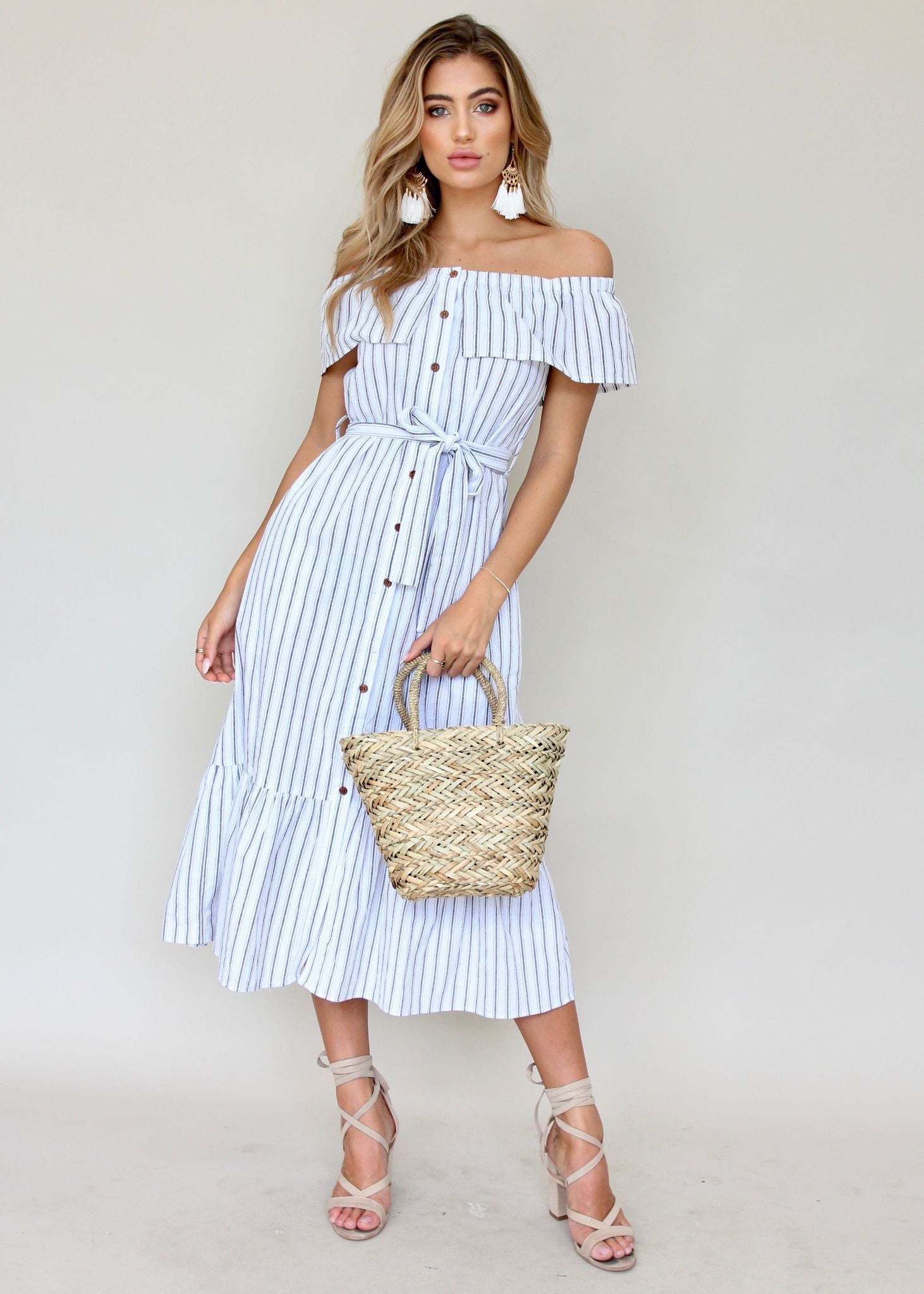 Precious Moments Strapless Midi Dress - White/Black