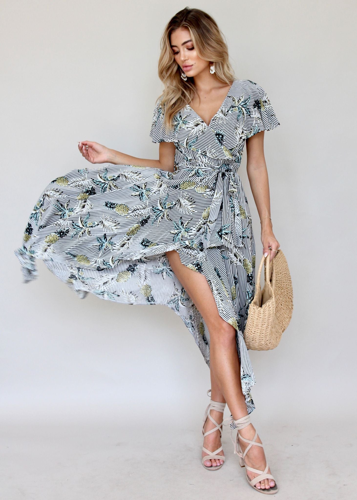Navarro Midi Dress - Palm Stripe