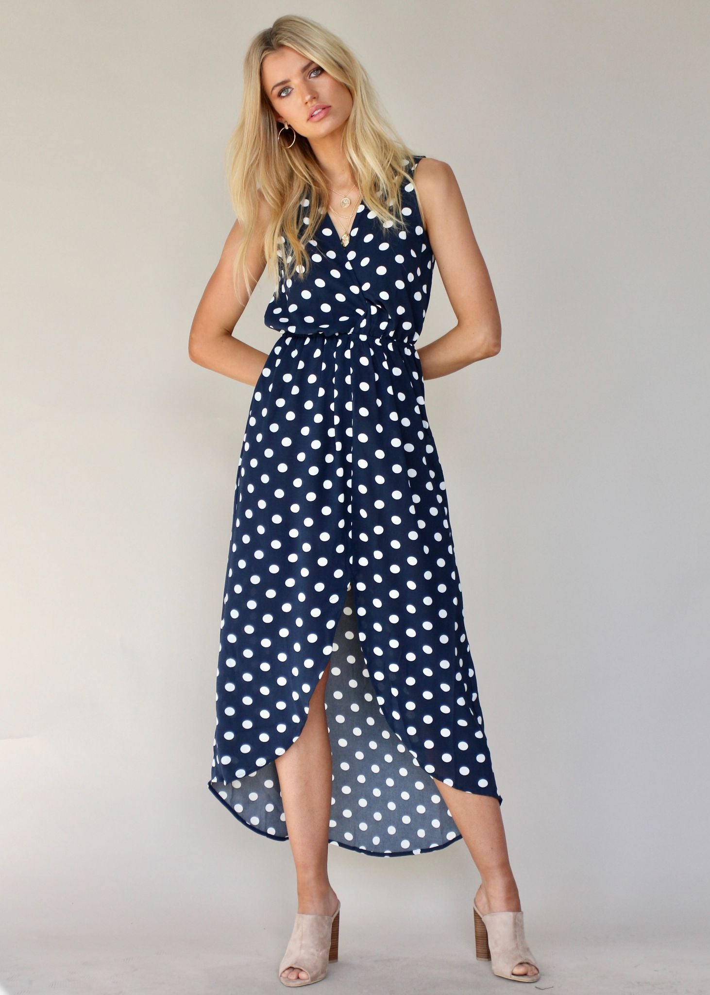 Toscana Midi Dress - Navy Polka