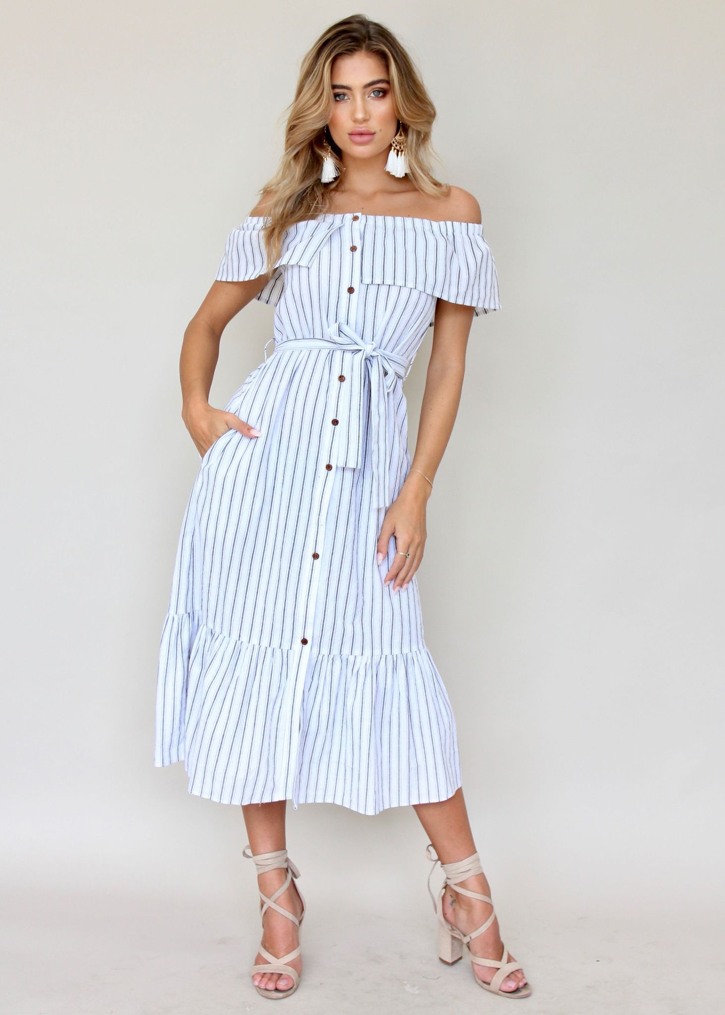 Precious Moments Strapless Midi Dress - White/Black