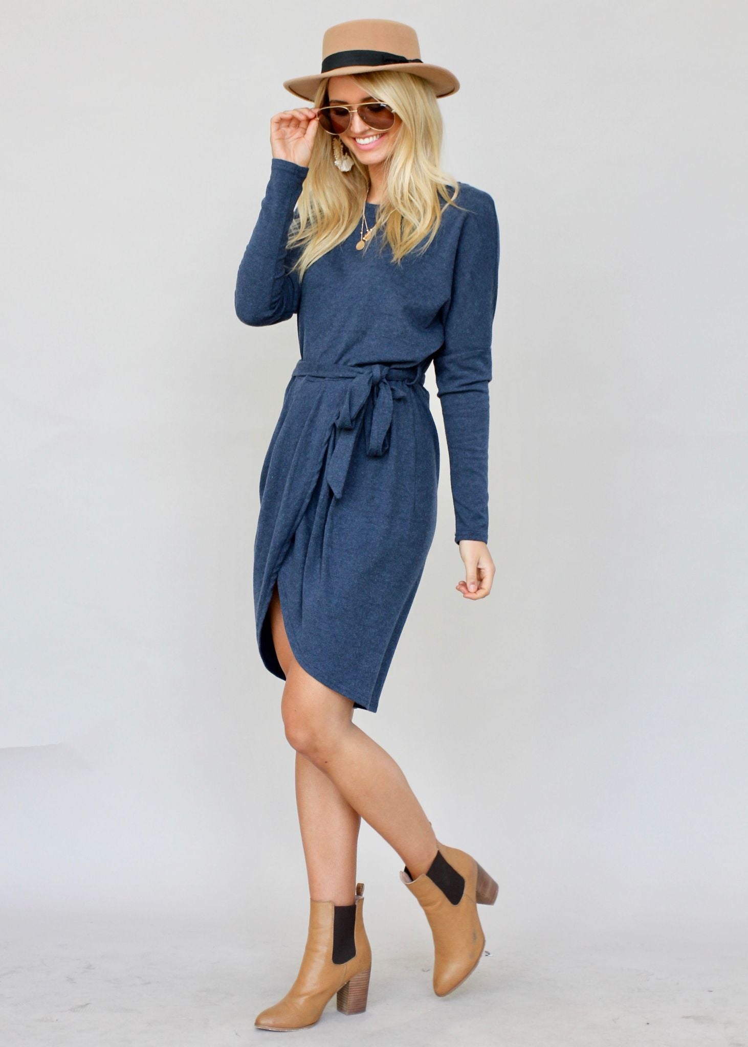 Carmina Knit Midi Dress - Navy
