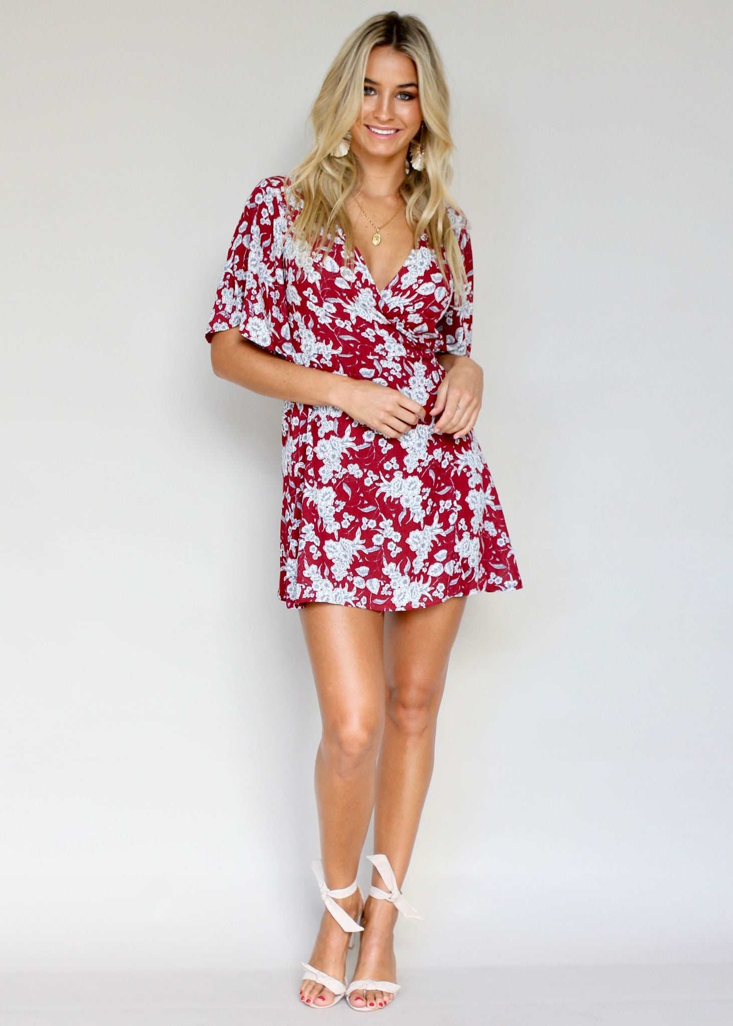 Gone Girl Wrap Dress - Maroon Floral
