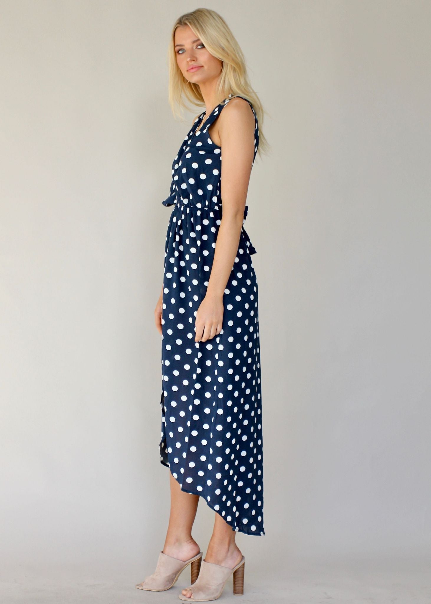 Toscana Midi Dress - Navy Polka