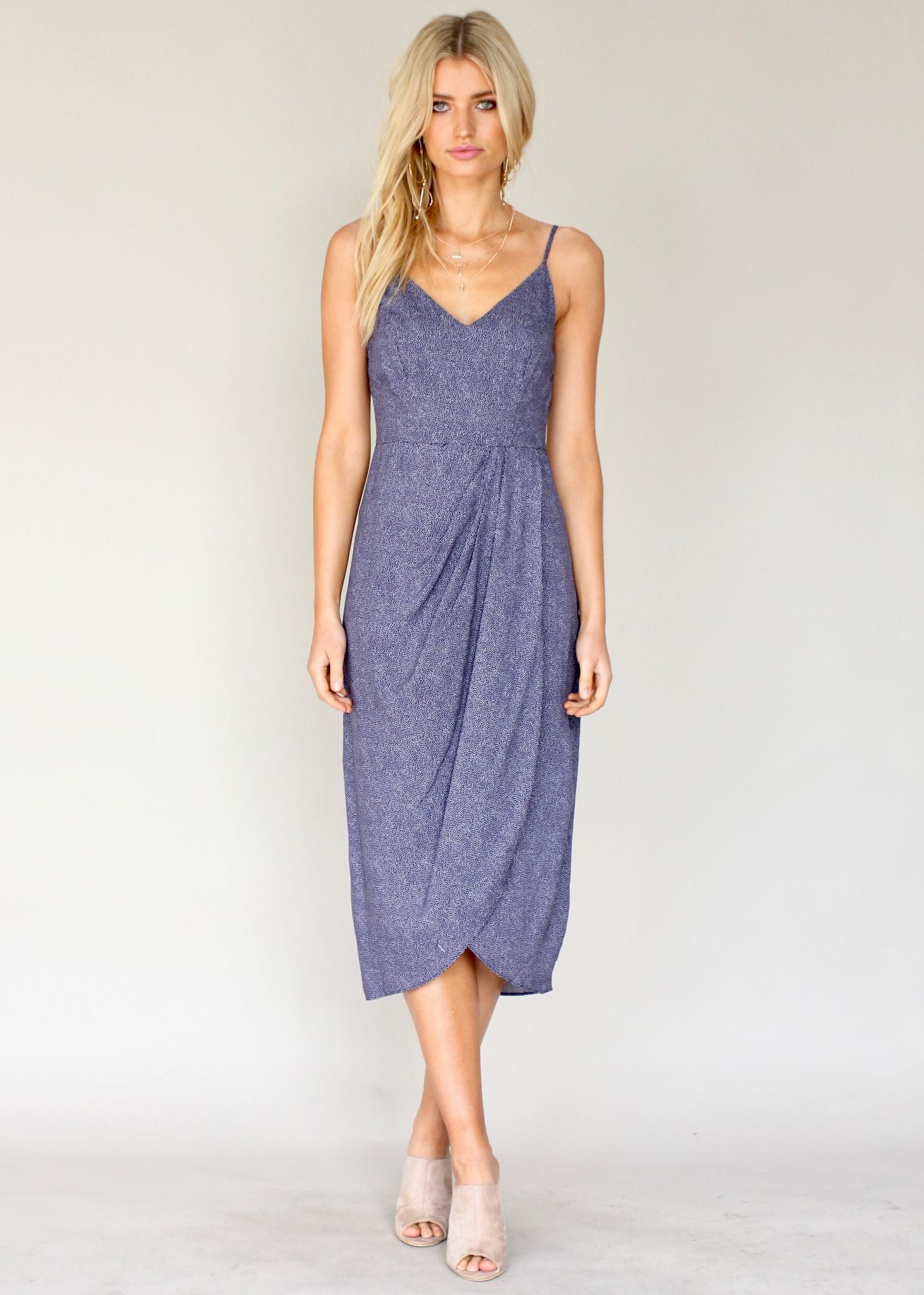 Last Dance Midi Dress - Navy Dot