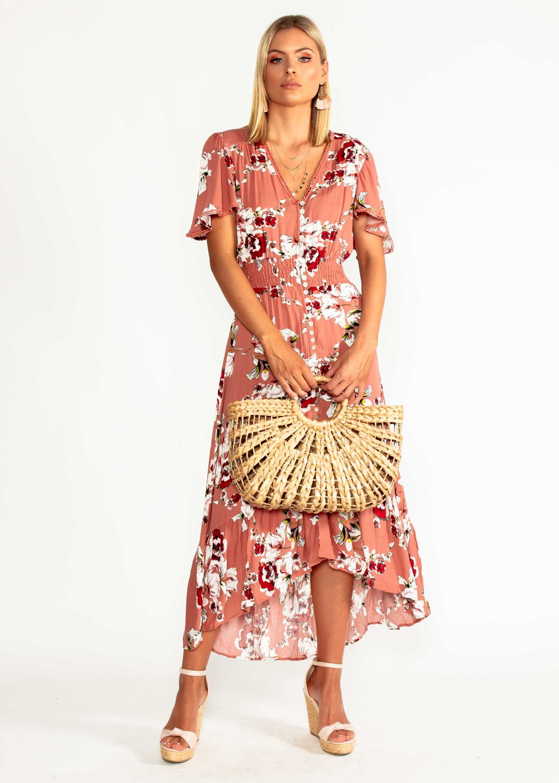 Leaving California Midi Dress - Rose Floral