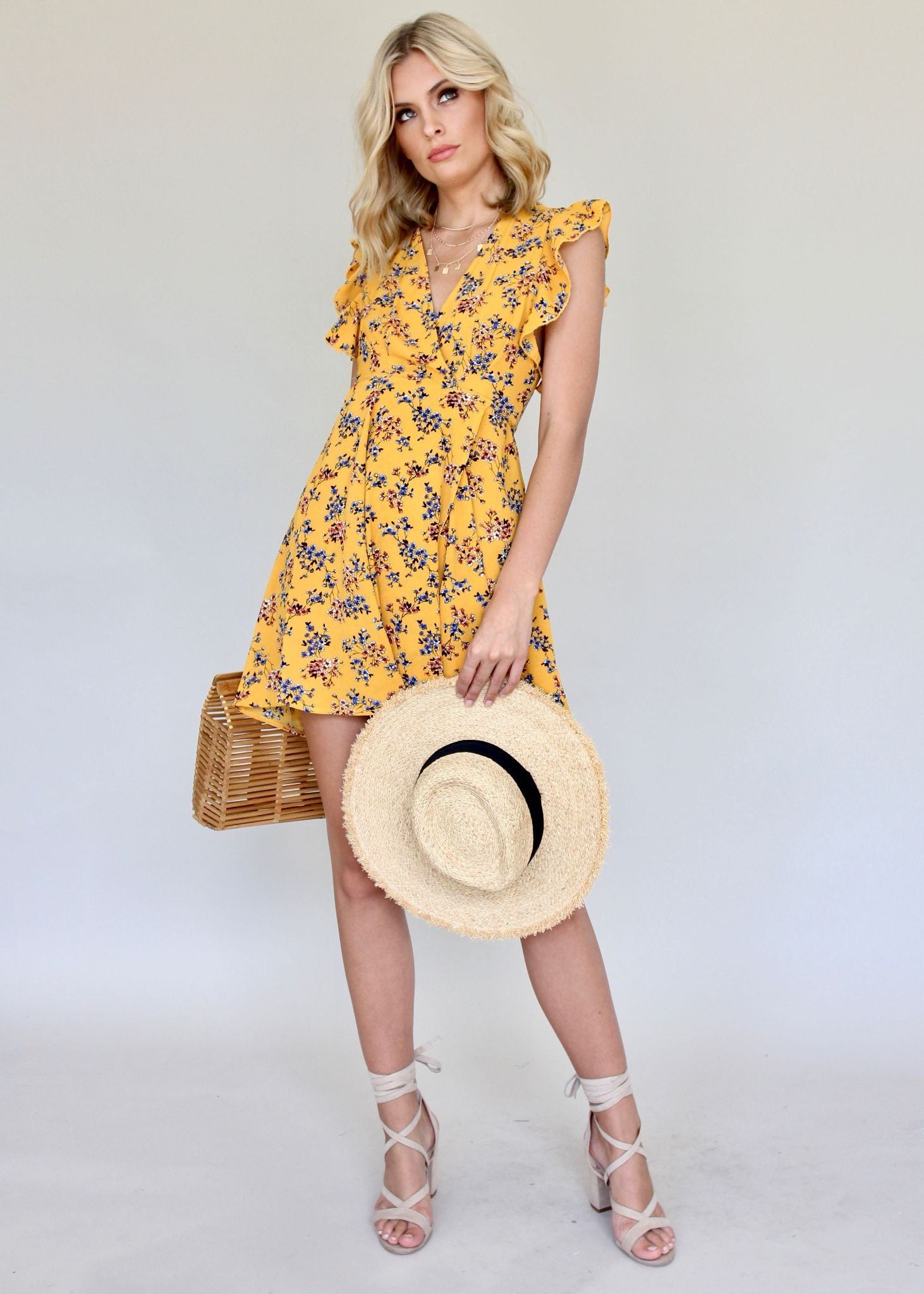 Flamenco Wrap Dress - Mustard Floral