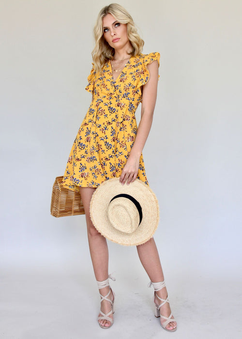 Flamenco Wrap Dress - Mustard Floral