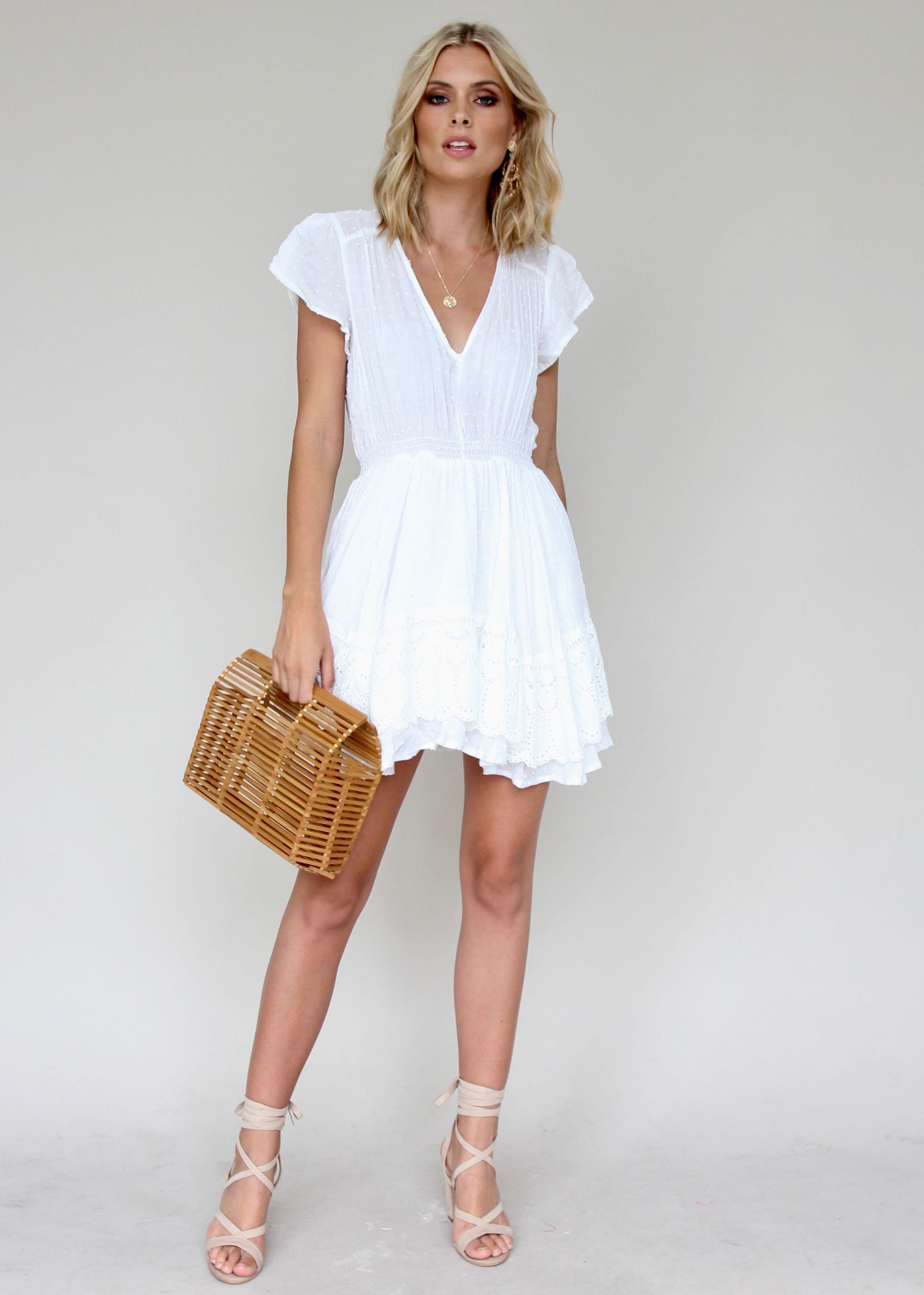 Alysse Mini Dress - White Embroidered