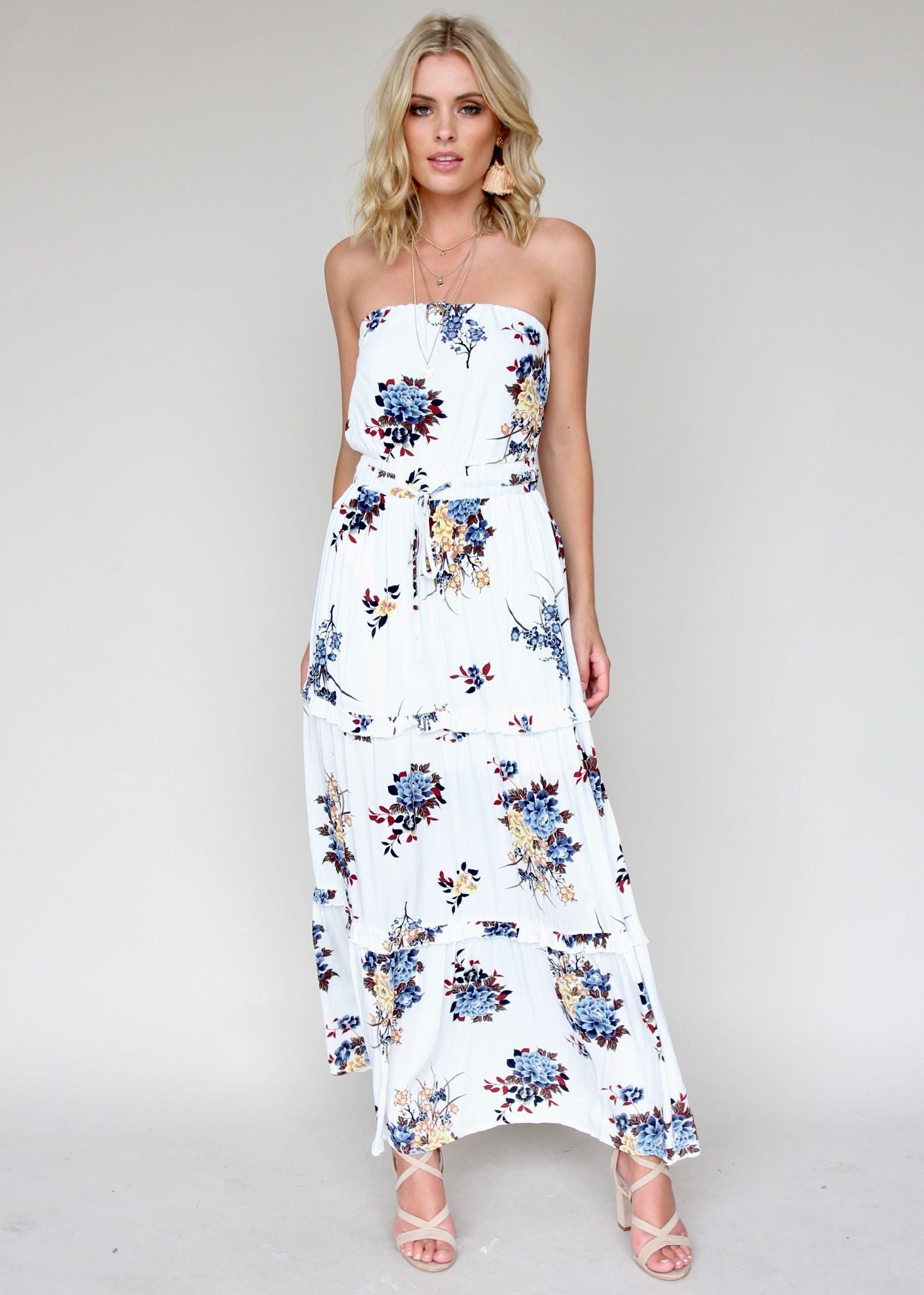 Lucina Strapless Maxi Dress - Blue Petal