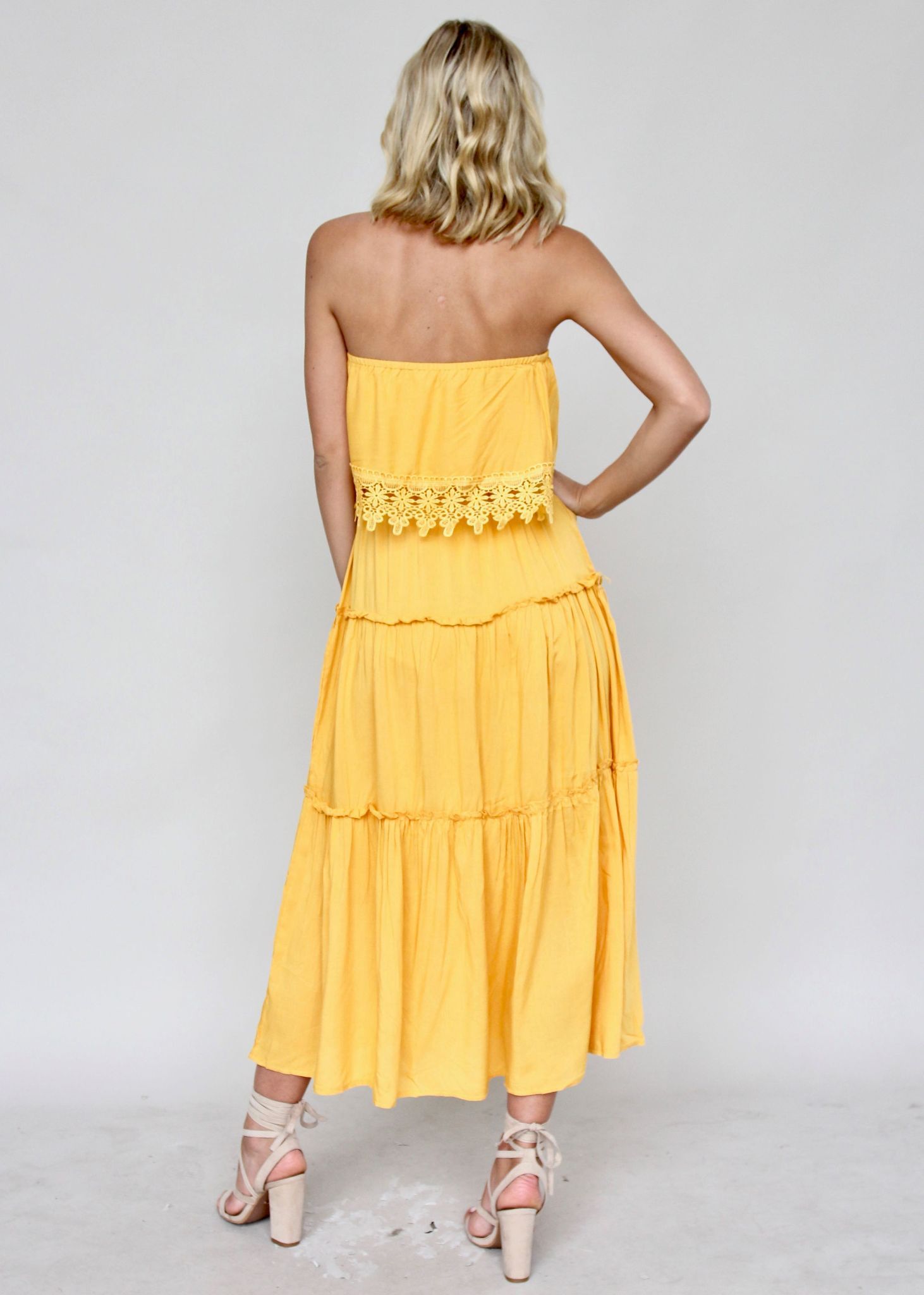 Estella Off Shoulder Midi Dress - Mustard