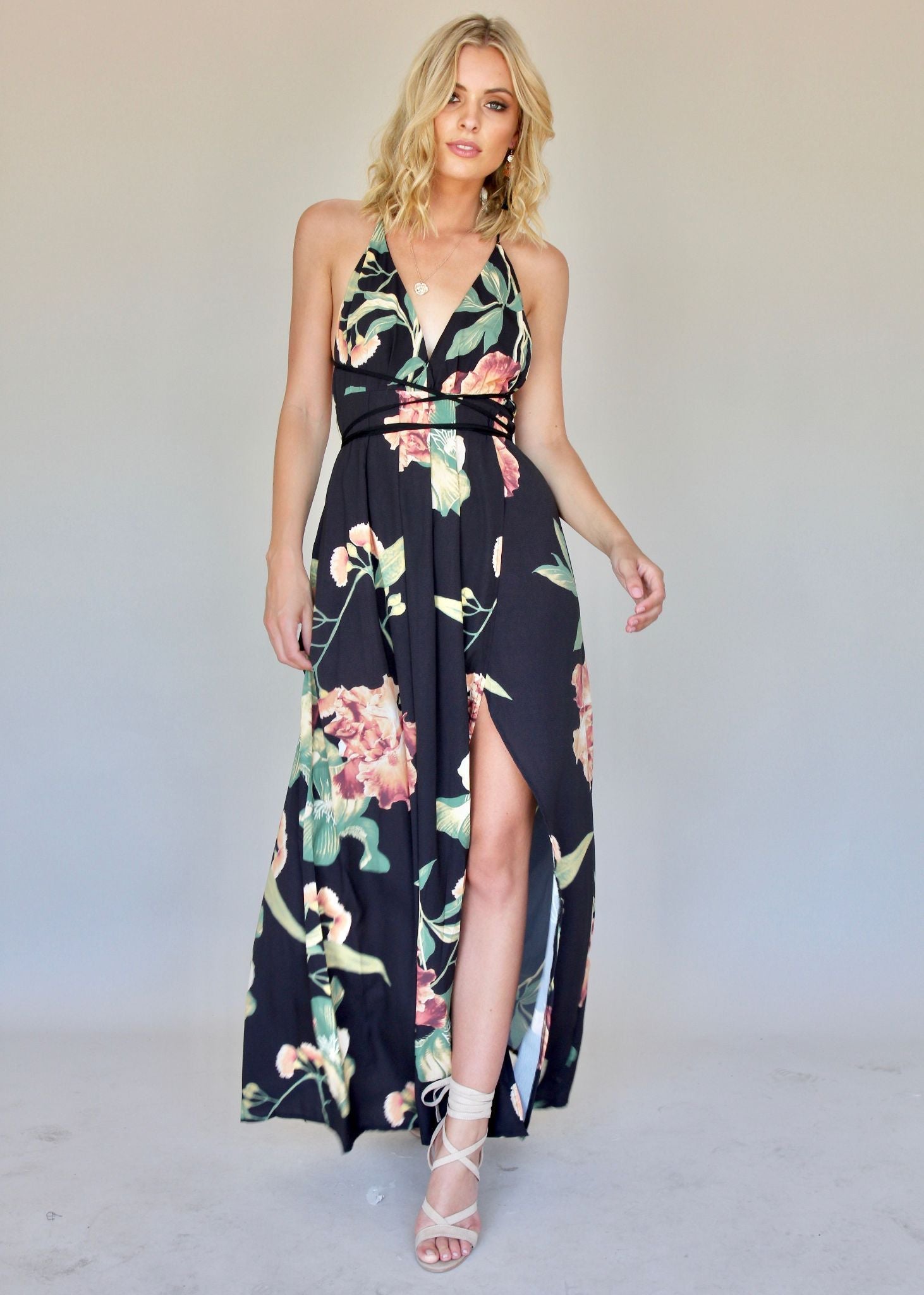 Karmen Halter Maxi Dress - Night Bloom