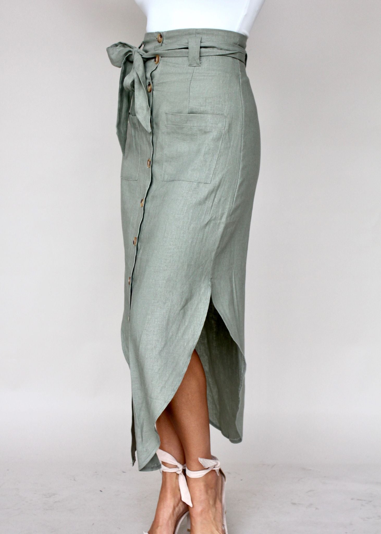 New Spirits Linen Skirt - Khaki