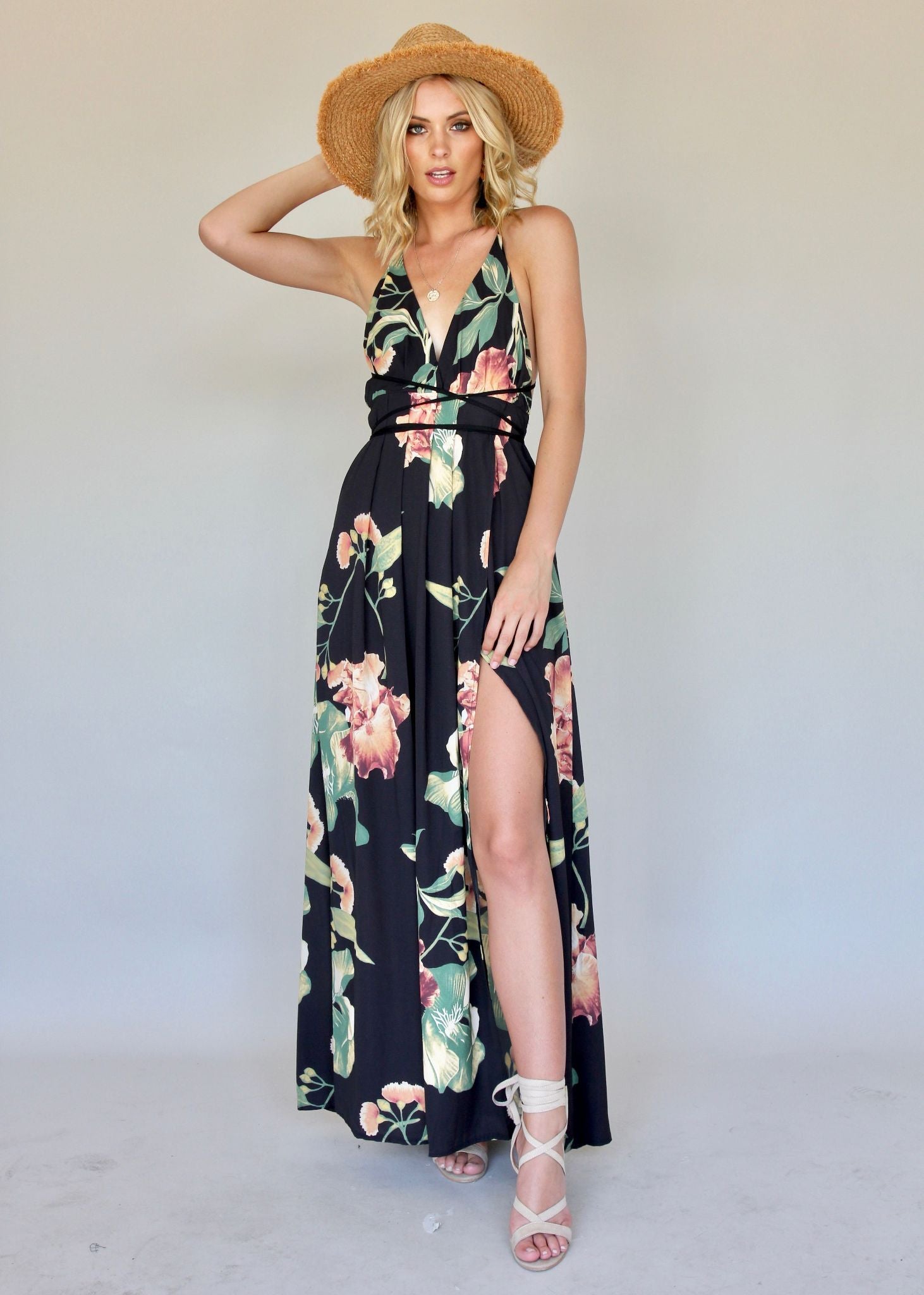 Karmen Halter Maxi Dress - Night Bloom