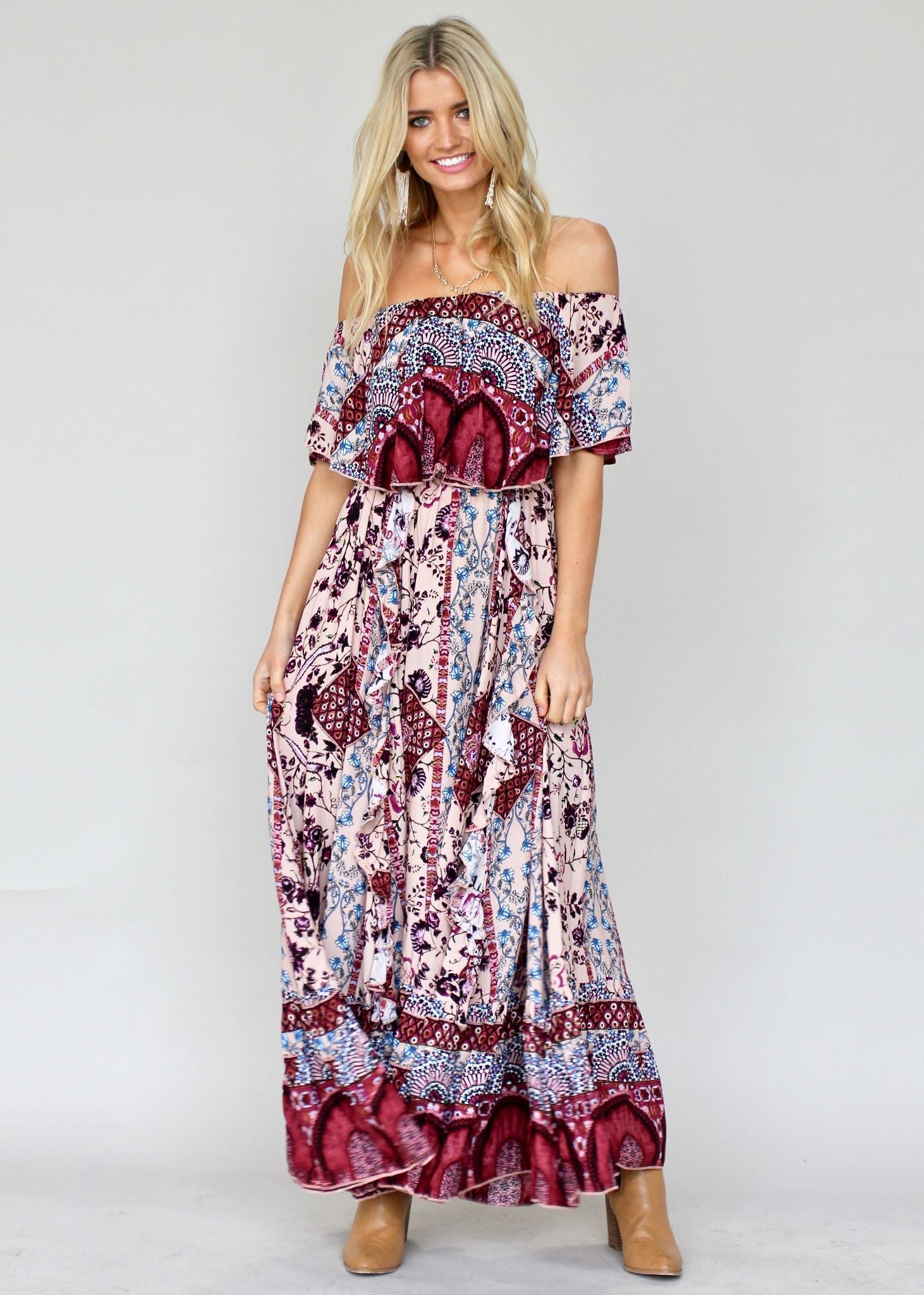 Georgie Off Shoulder Maxi Dress - Marrakesh Dreaming