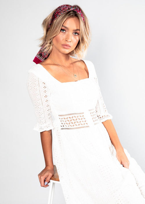 La Rambla Embroidered Midi Dress - White