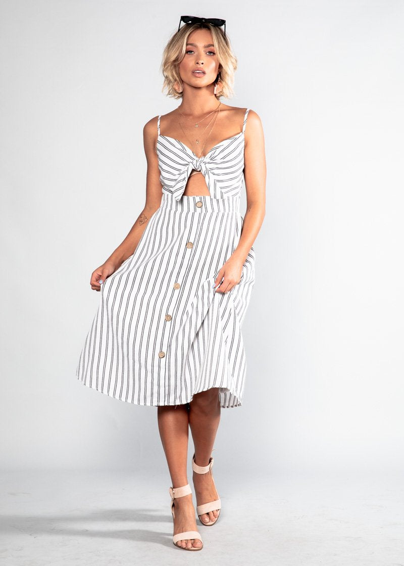 Baby Hold On Midi Dress - White Stripe
