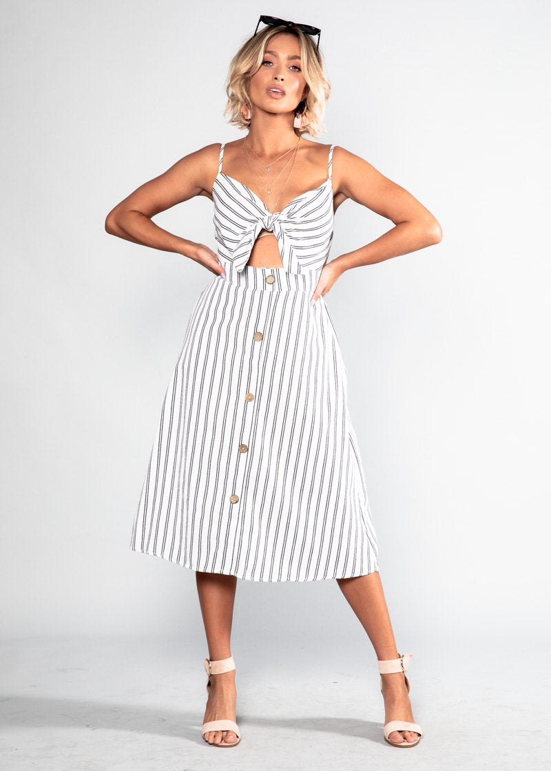 Baby Hold On Midi Dress - White Stripe