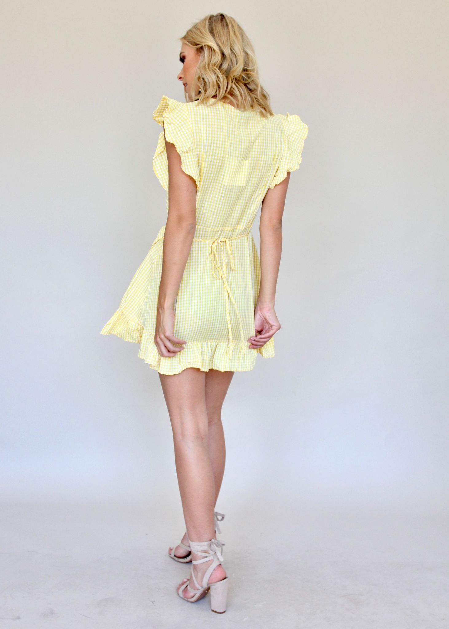 Neon Valley Wrap Dress - Yellow Gingham