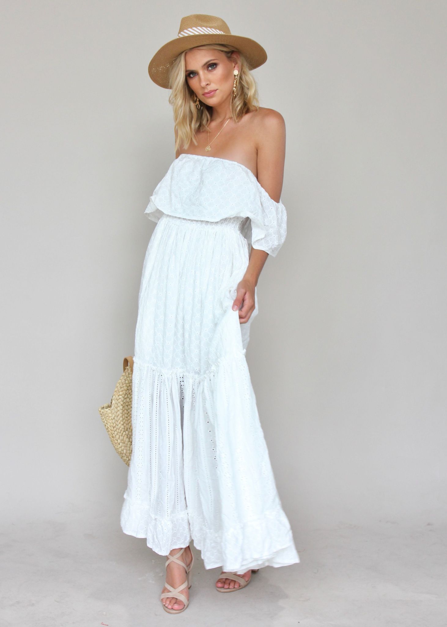 Jennifer Maxi Dress - White Embroidered