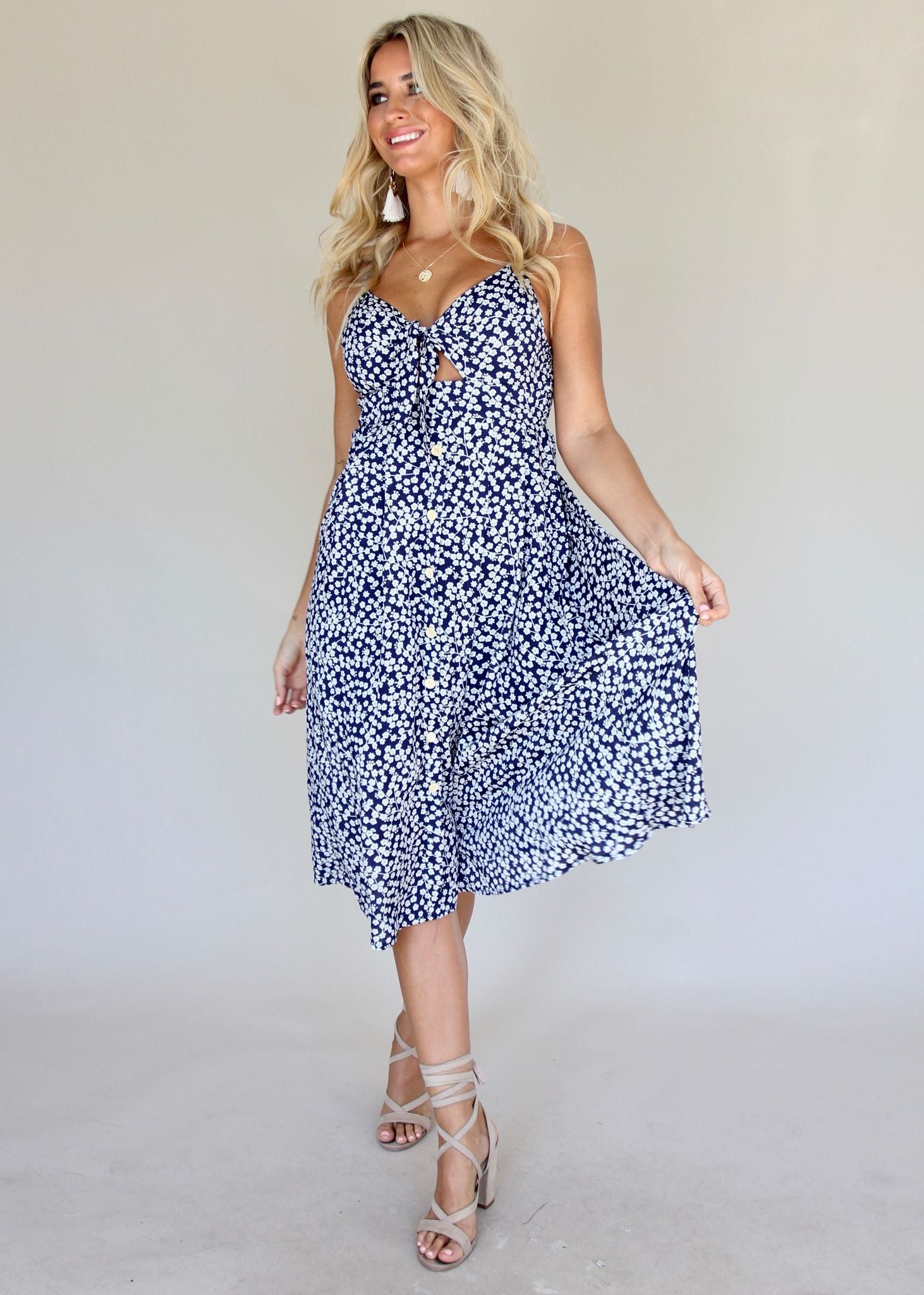 Big City Midi Dress - Navy/White