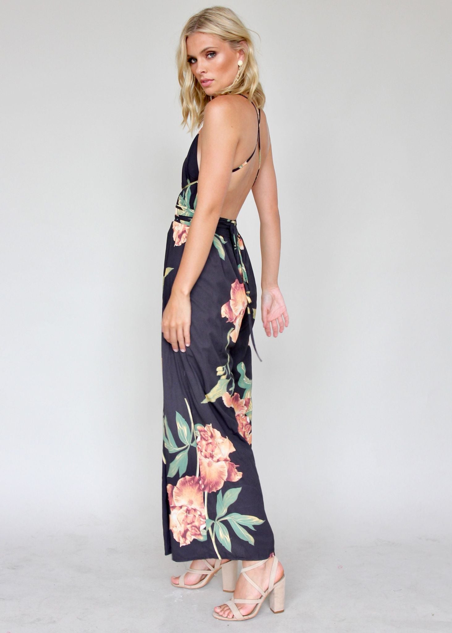 Lost In The Sun Pantsuit - Black Floral